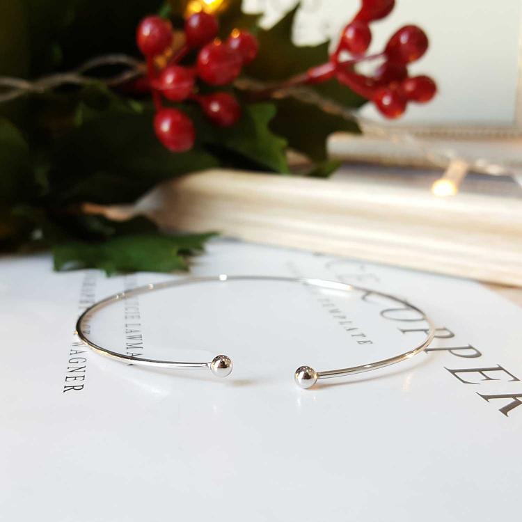 银开口手镯 - 白金色 (925)