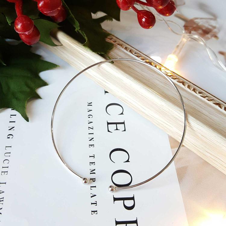 银开口手镯 - 白金色 (925)