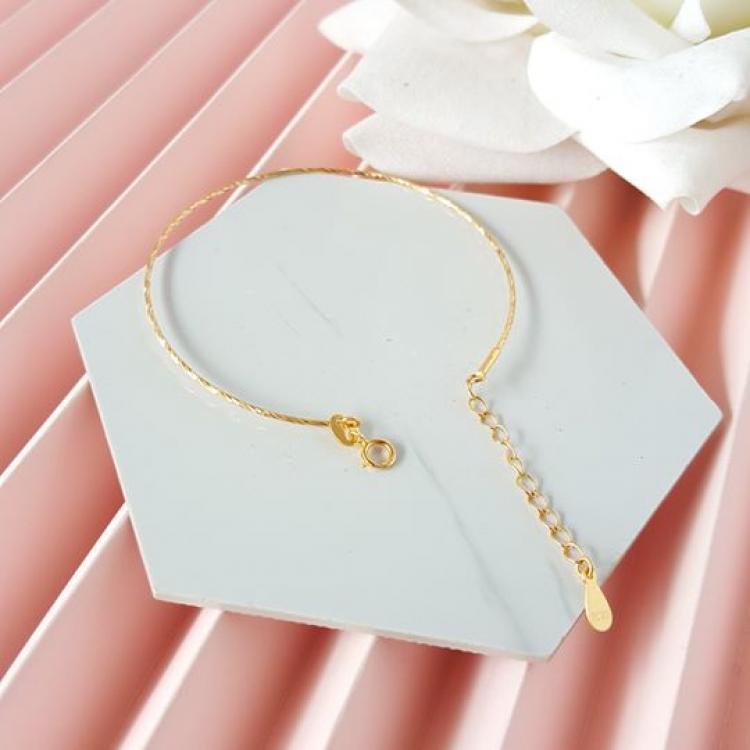 925纯银细扭纹手链 - 金色