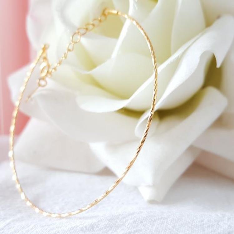 925纯银细扭纹手链 - 金色