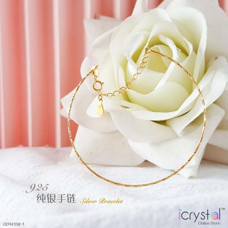 925纯银细扭纹手链 - 金色