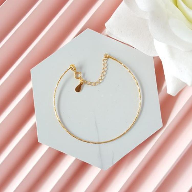 925纯银细扭纹手链 - 金色