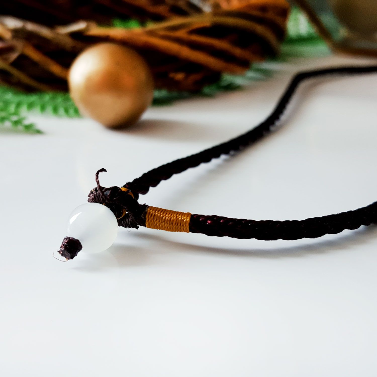 Jade Stone Brown Rope Necklace