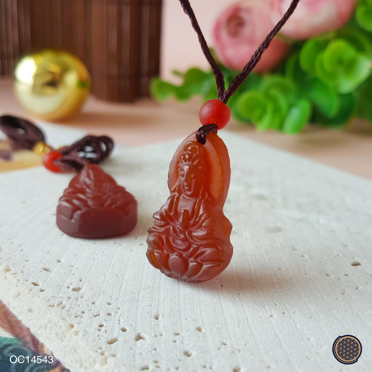 Red Agate Guan Yin Pendant With Rope  Necklace