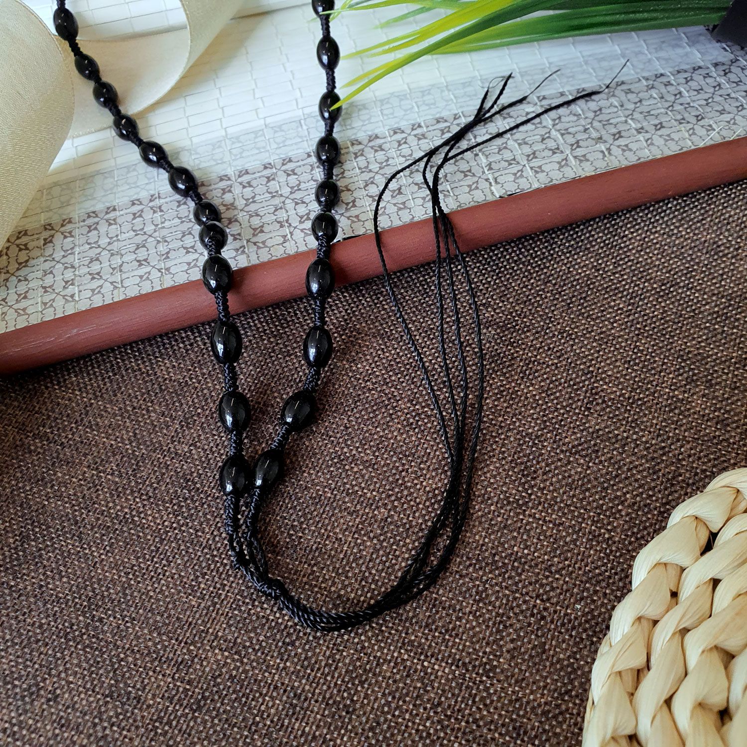 6mm Onyx +Black Rope Necklace