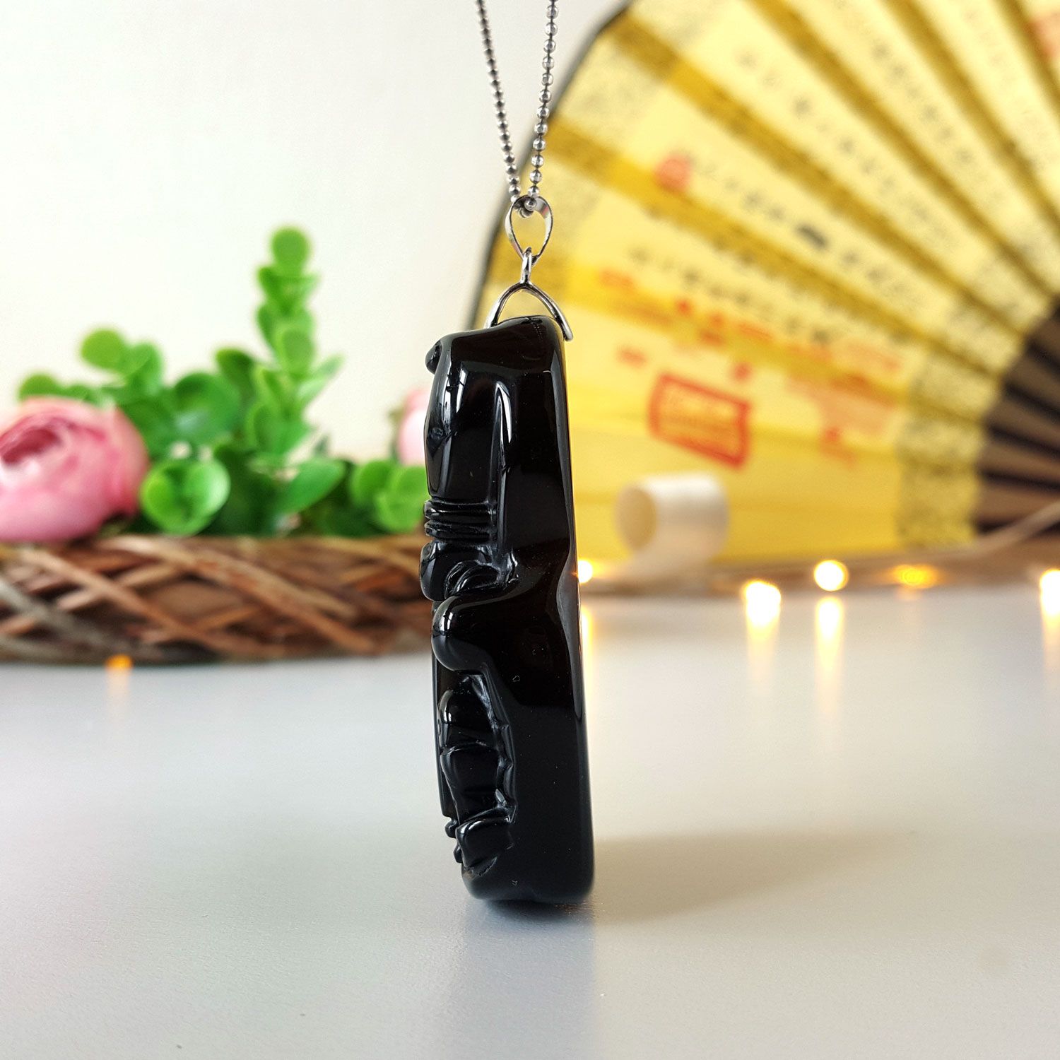 Black Obsidian Guan Gong Pendant