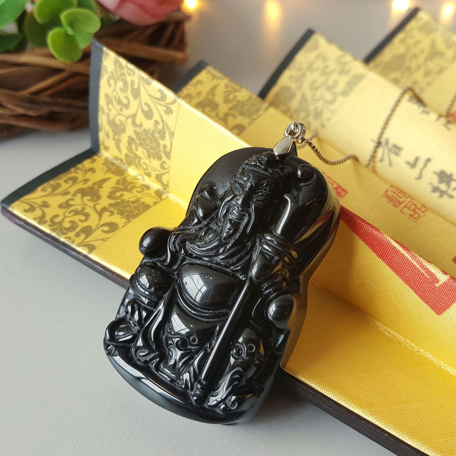 Black Obsidian Guan Gong Pendant