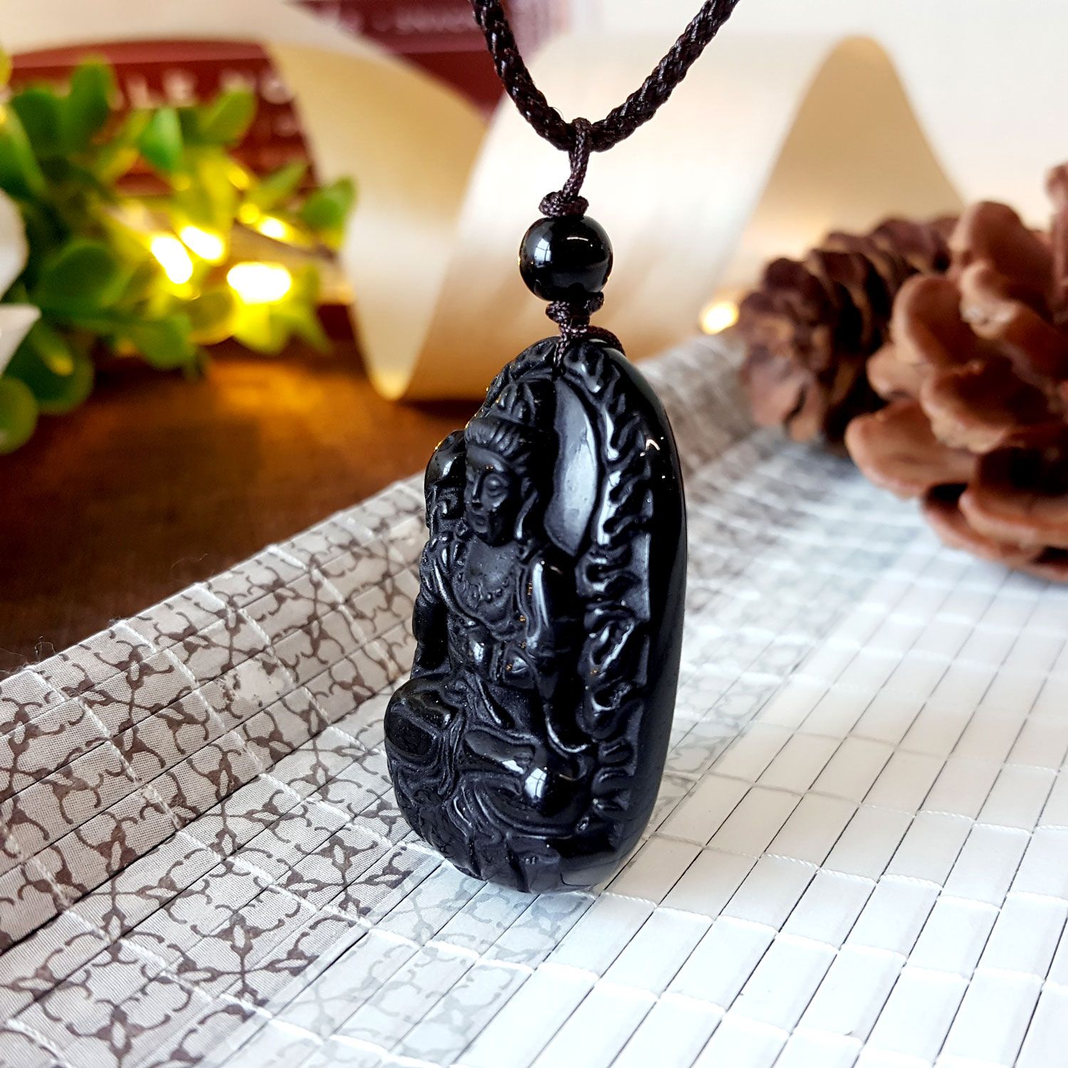 Black Obsidian Mahasthamaprapta Necklace