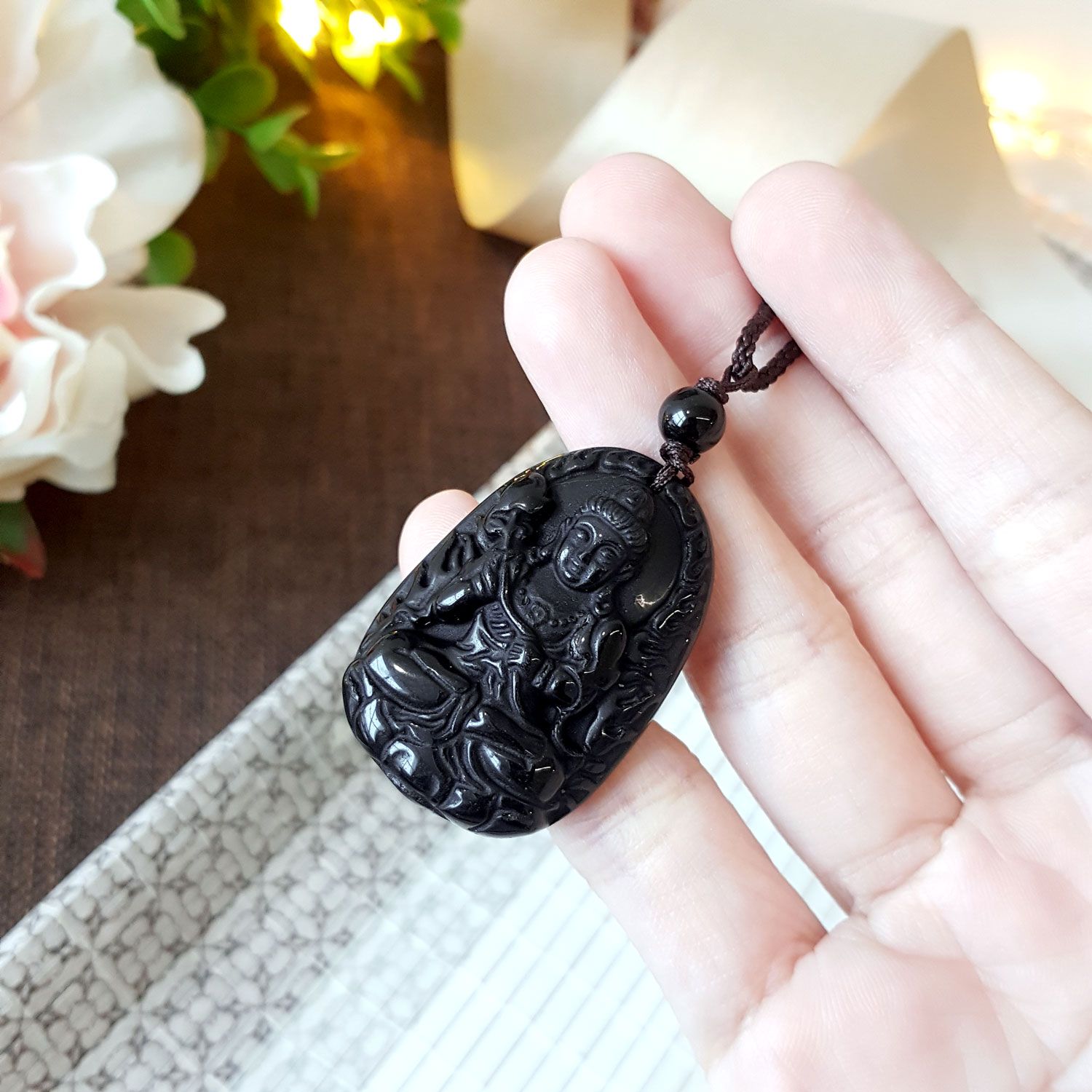 Black Obsidian Mahasthamaprapta Necklace