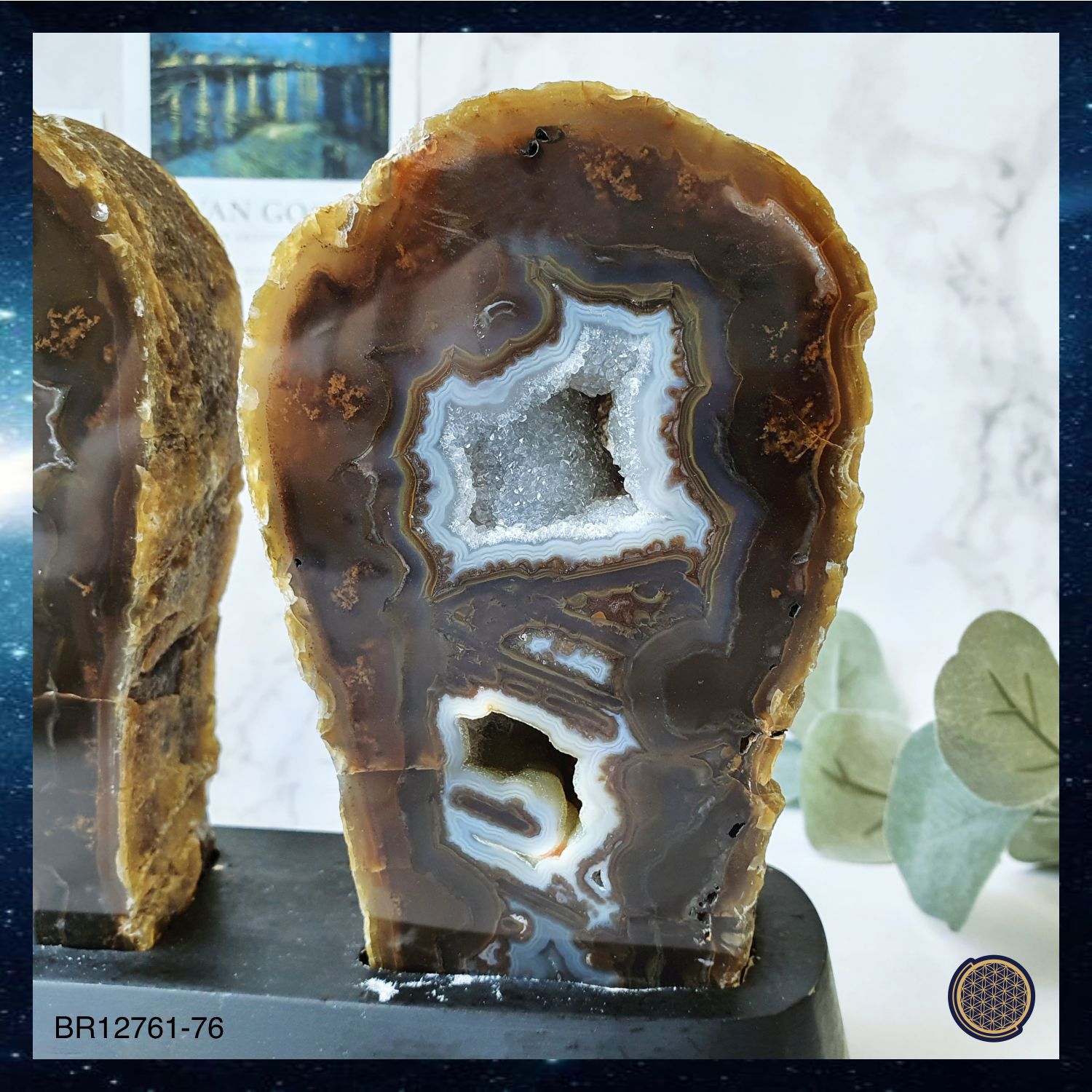 194mm x 170mm Agate Geodes Prosperity Treasure Druzes With Wood Stand 