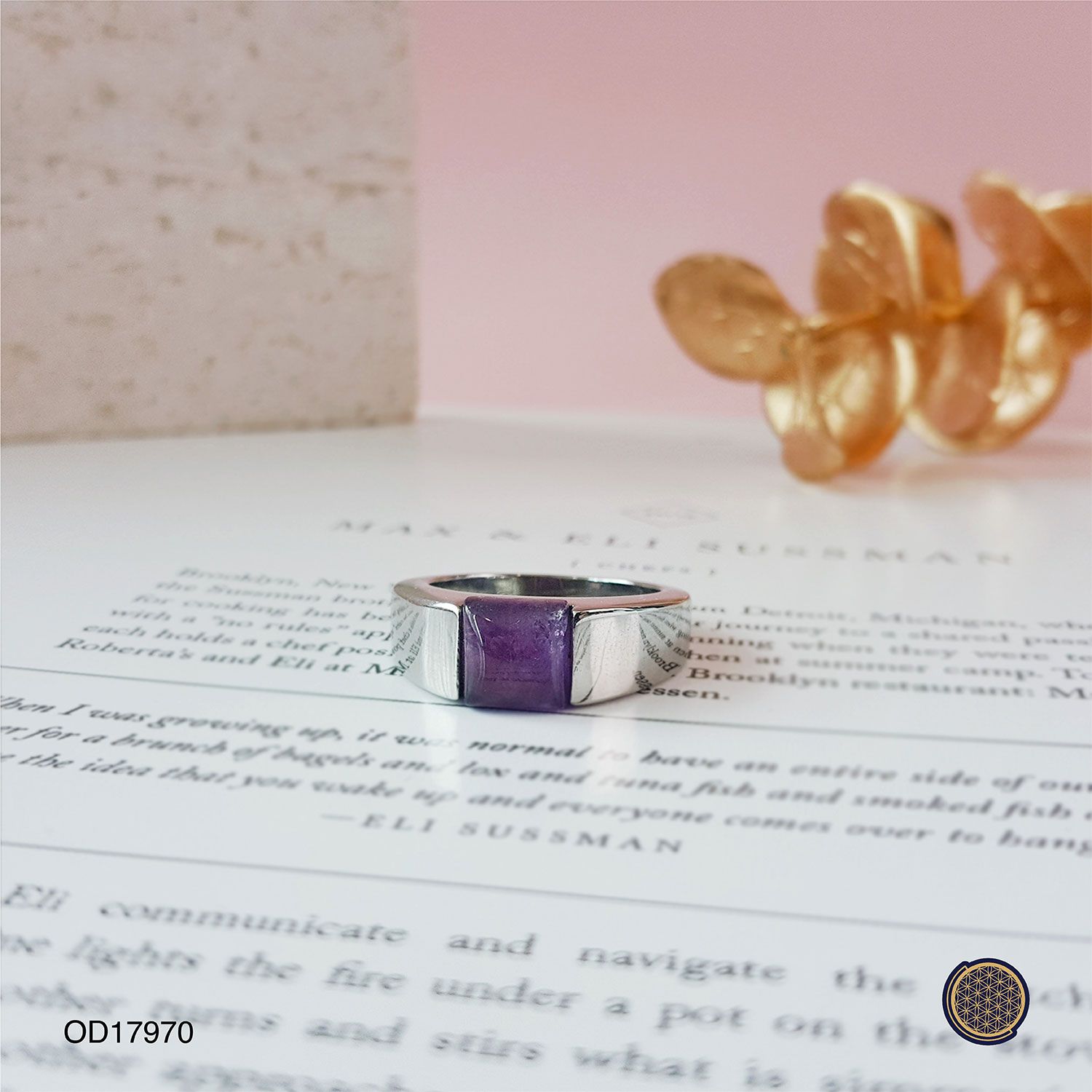 紫水晶白钢戒指