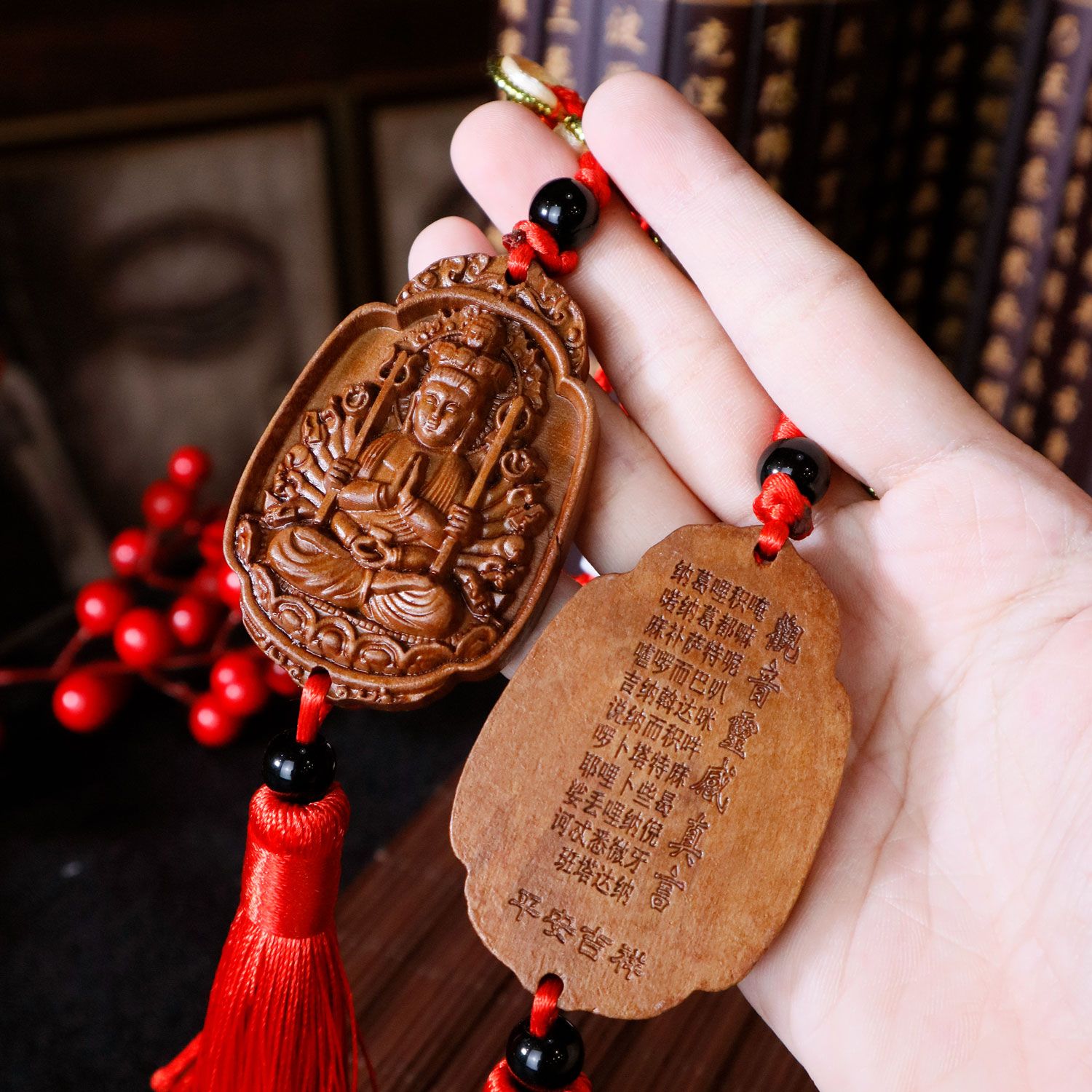Mahogany Thousand Hand Guan Yin Charm
