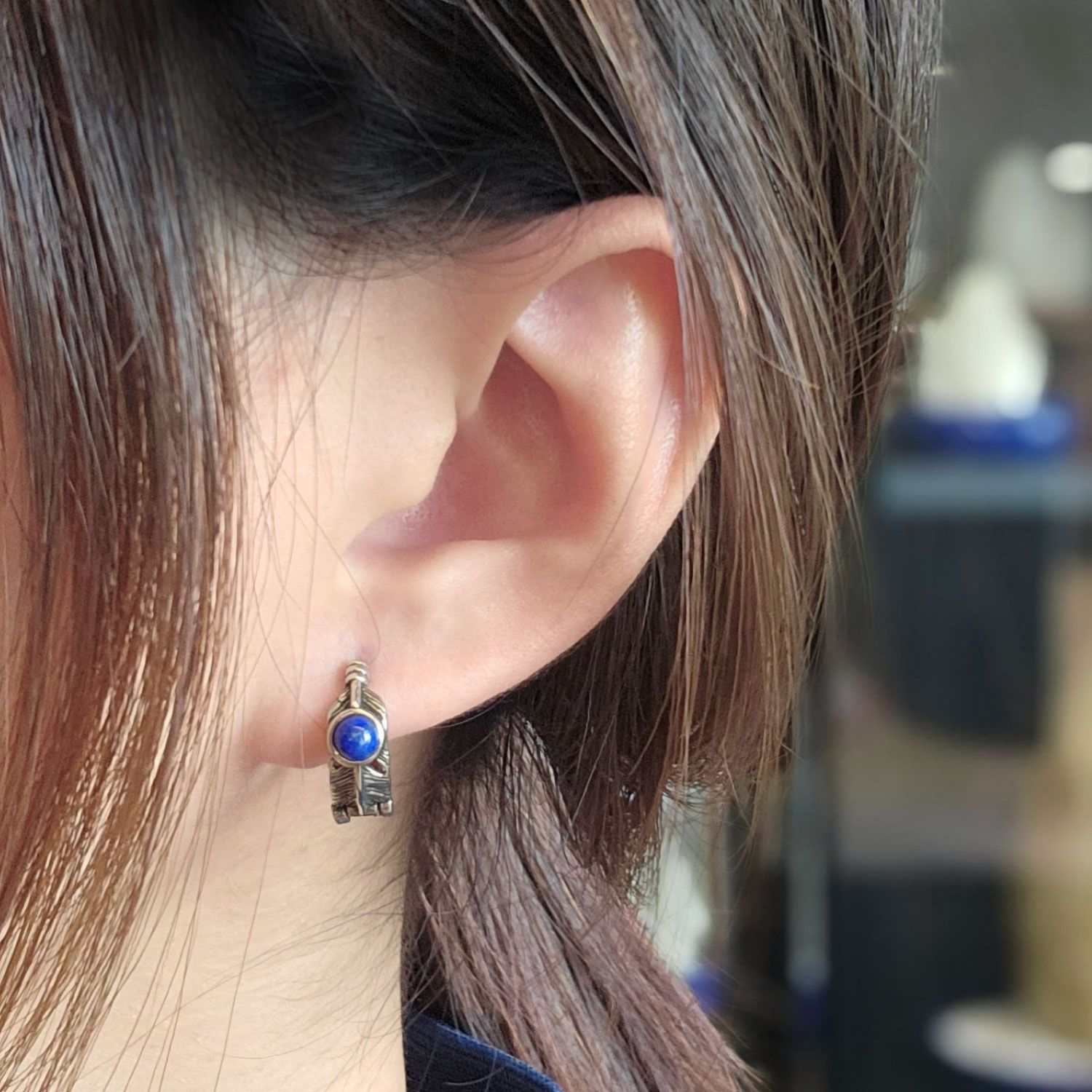 Lapis Lazuli C Shape Feather Earring