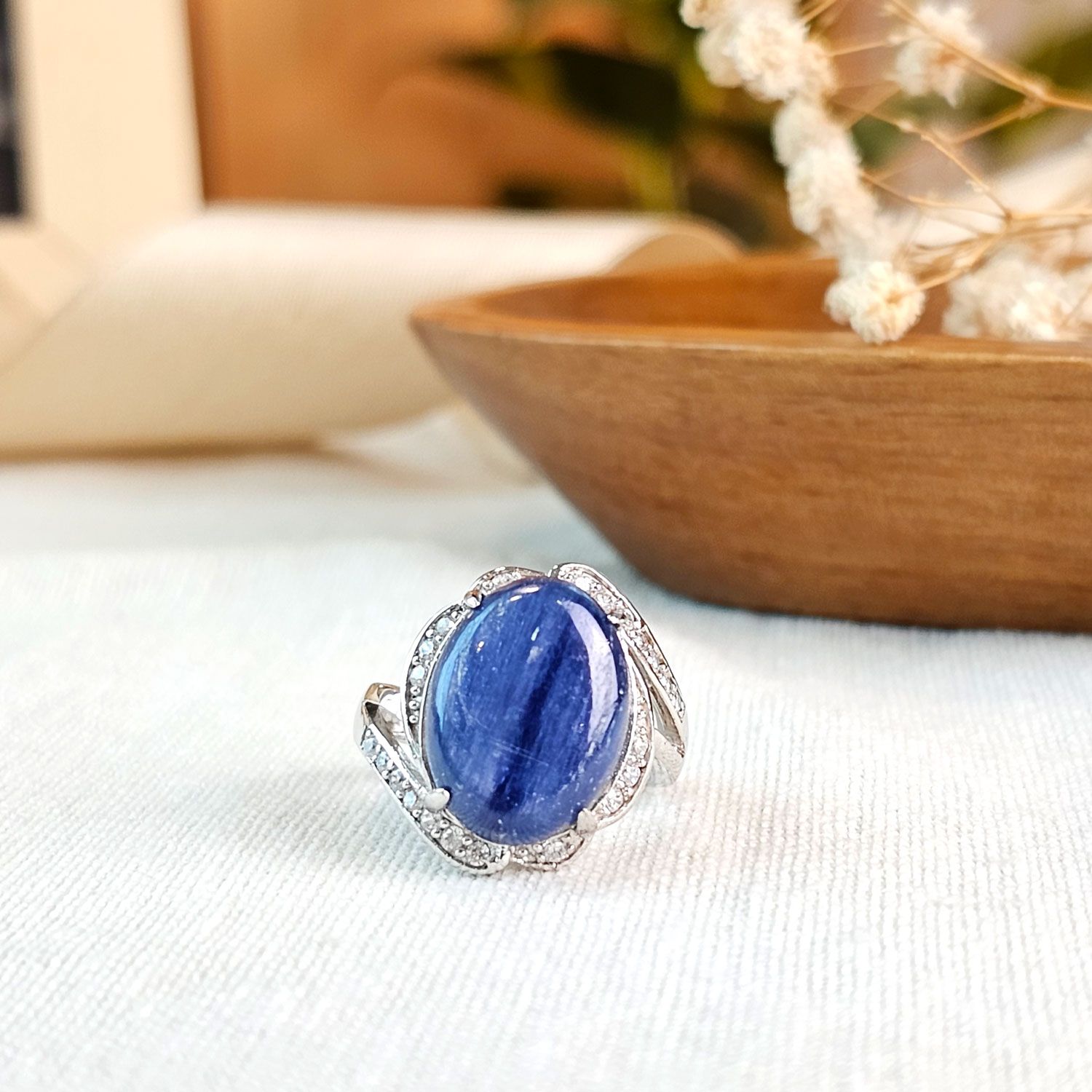 蓝晶石纯银戒指