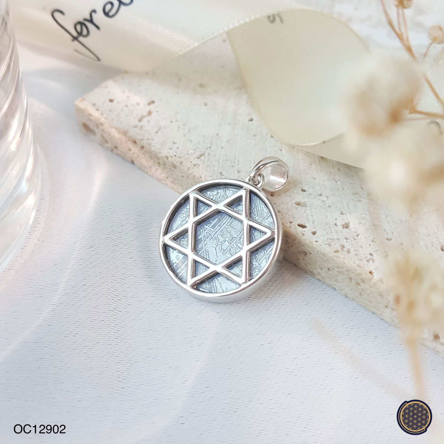 18mm 天铁六芒星吊坠 - 白金色