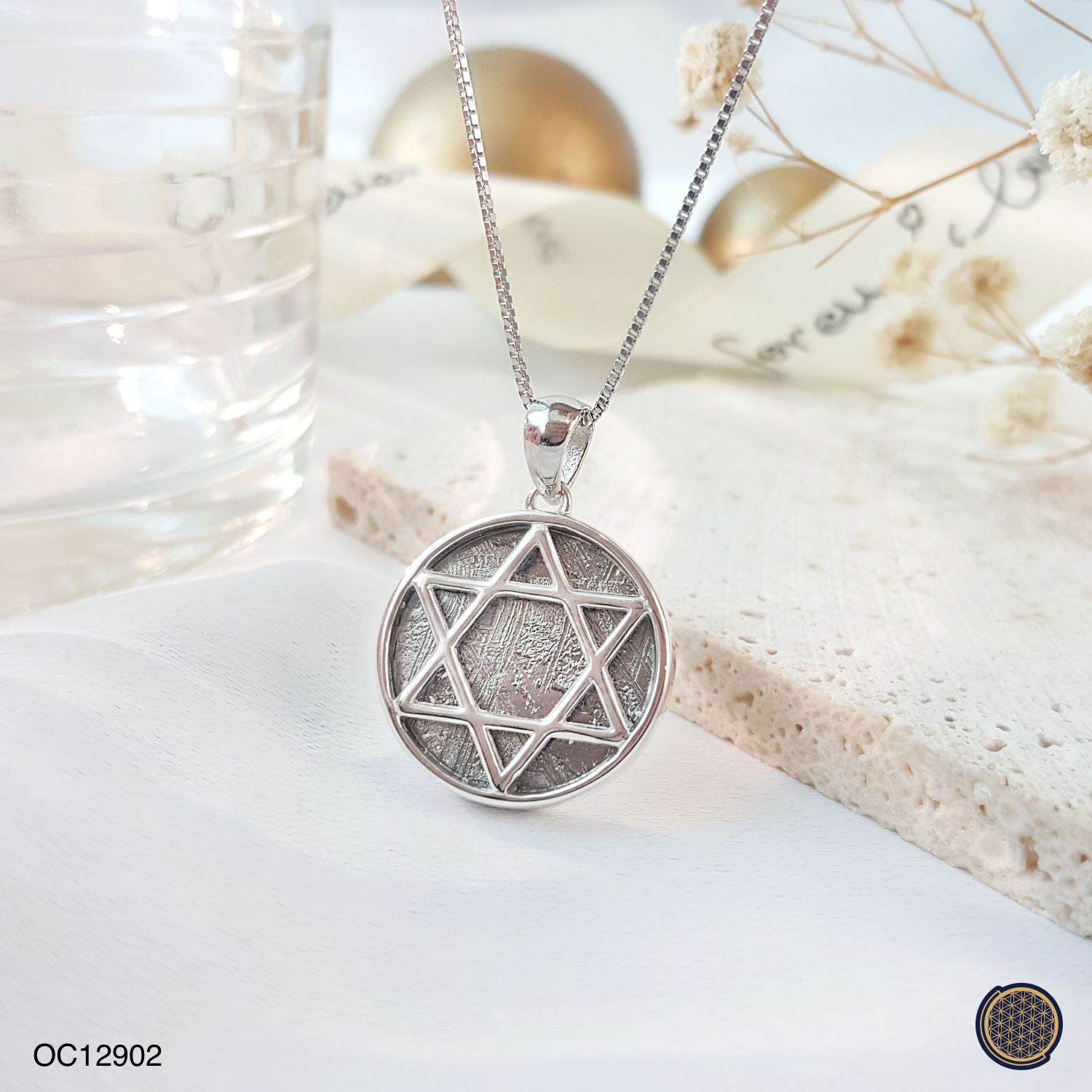 18mm 天铁六芒星吊坠 - 白金色