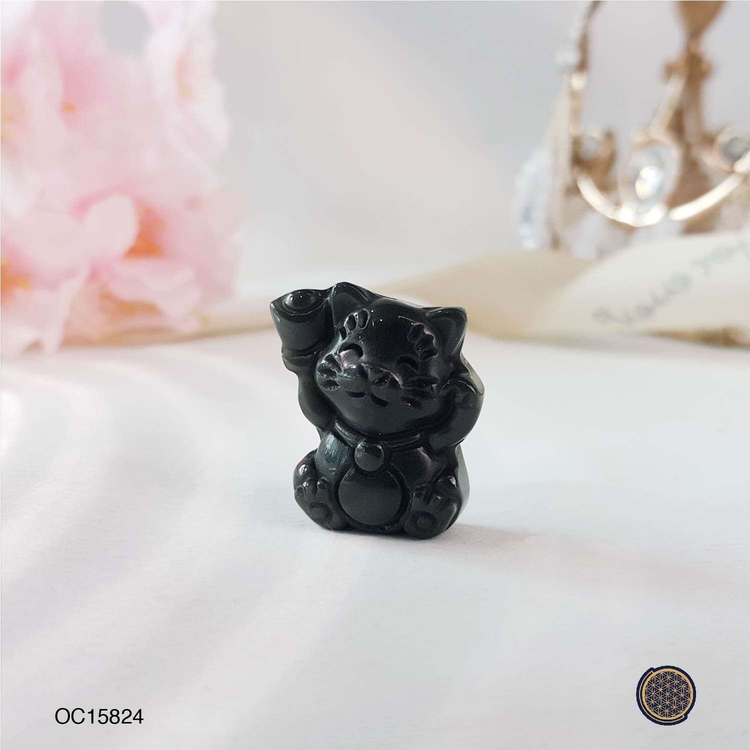 Silver Sheen Obsidian  Lucky Cat Charm (BIG) 