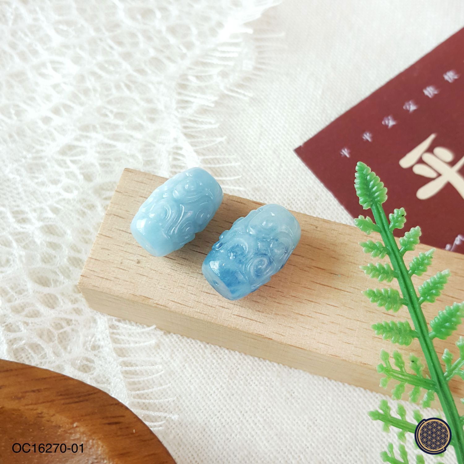 10.5mm x 16mm 海蓝宝回纹转运隔珠