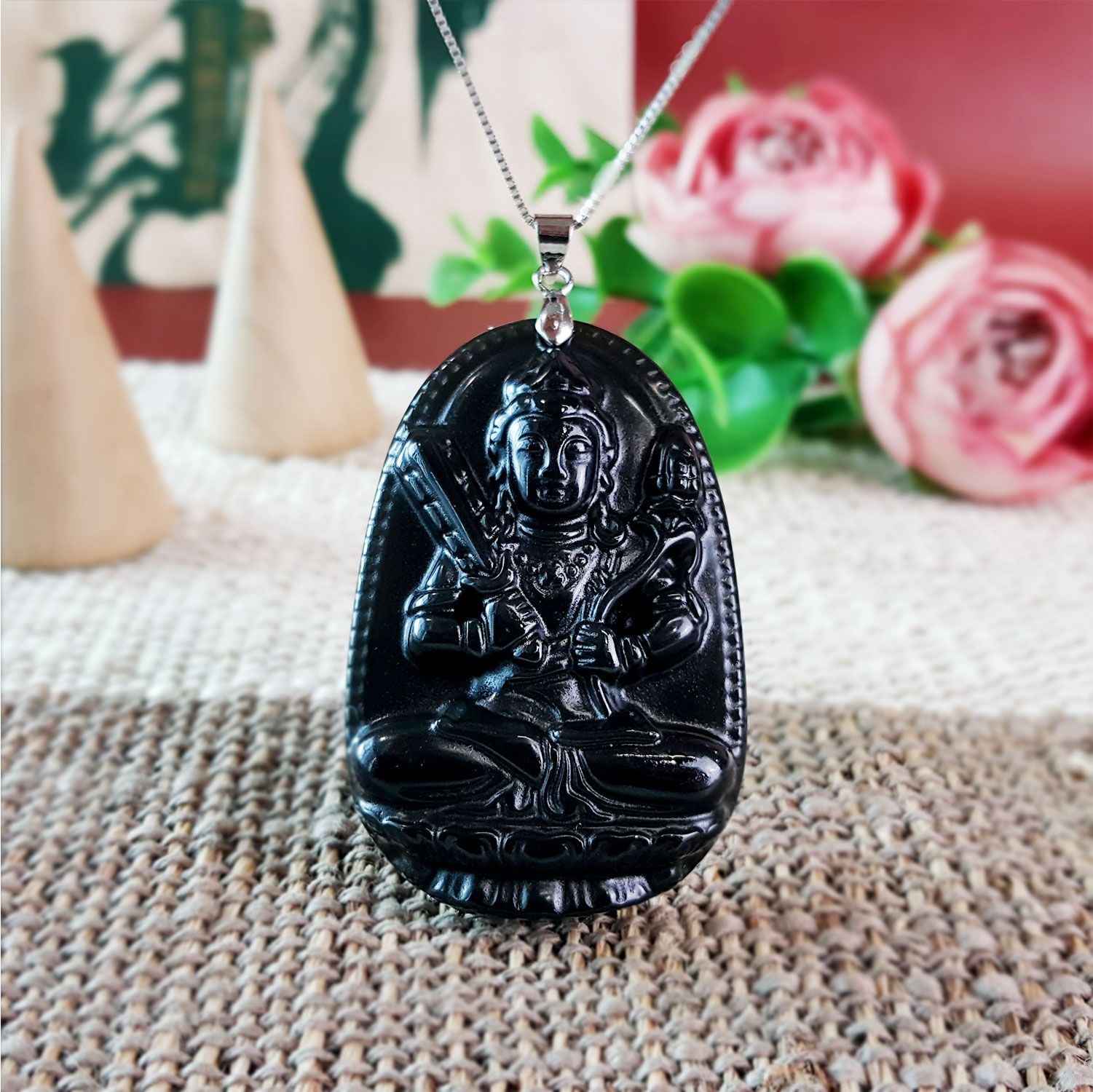 Rainbow Black Obsidian  Zodiac Patronus Pendant - Akasagarbha 