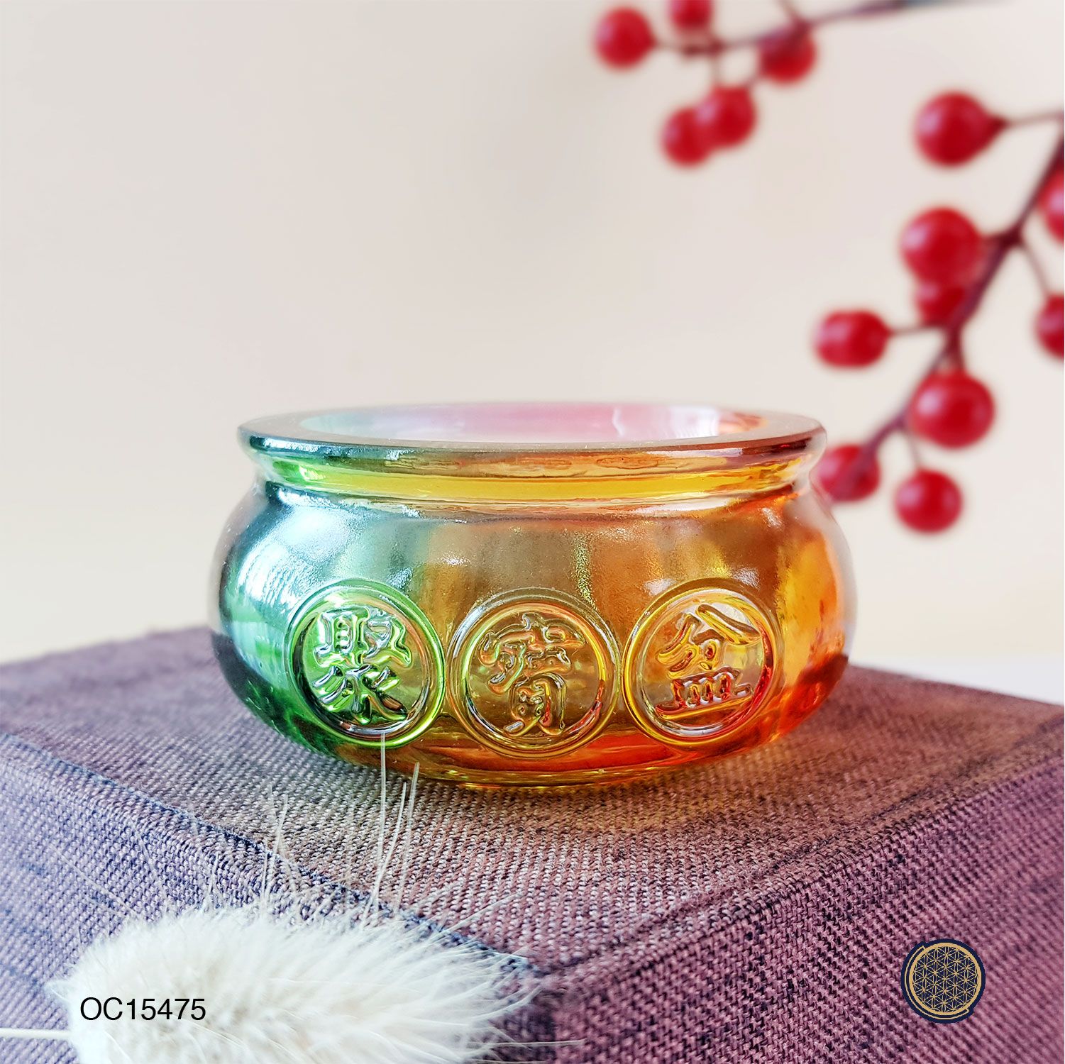 Colour Treasure Bowl (6CM)With 16pcs 2CM Liu Li Yuan Bao 