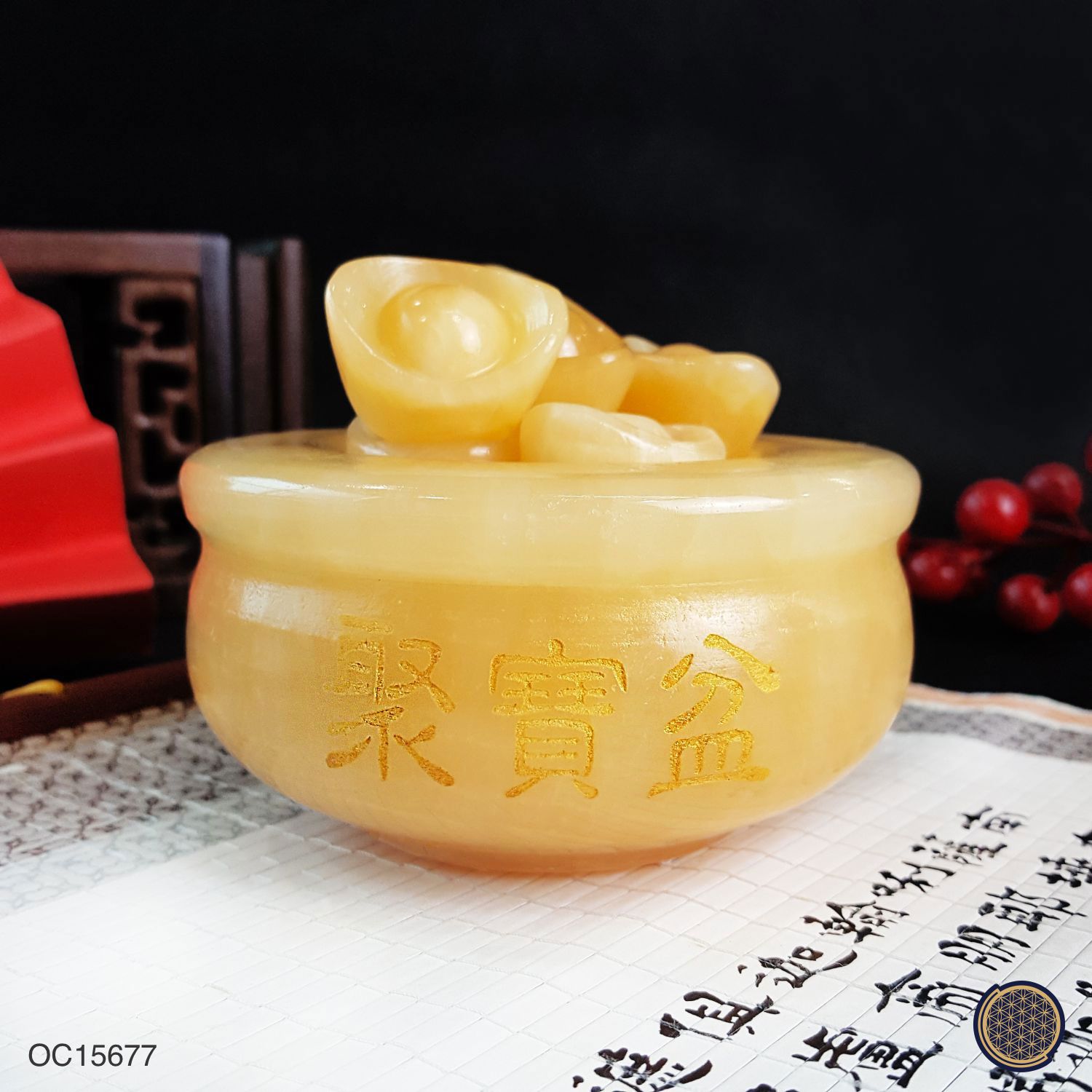 Yellow Jasper Treasure Basin With 10Pcs Yuan Bao (10CM) 