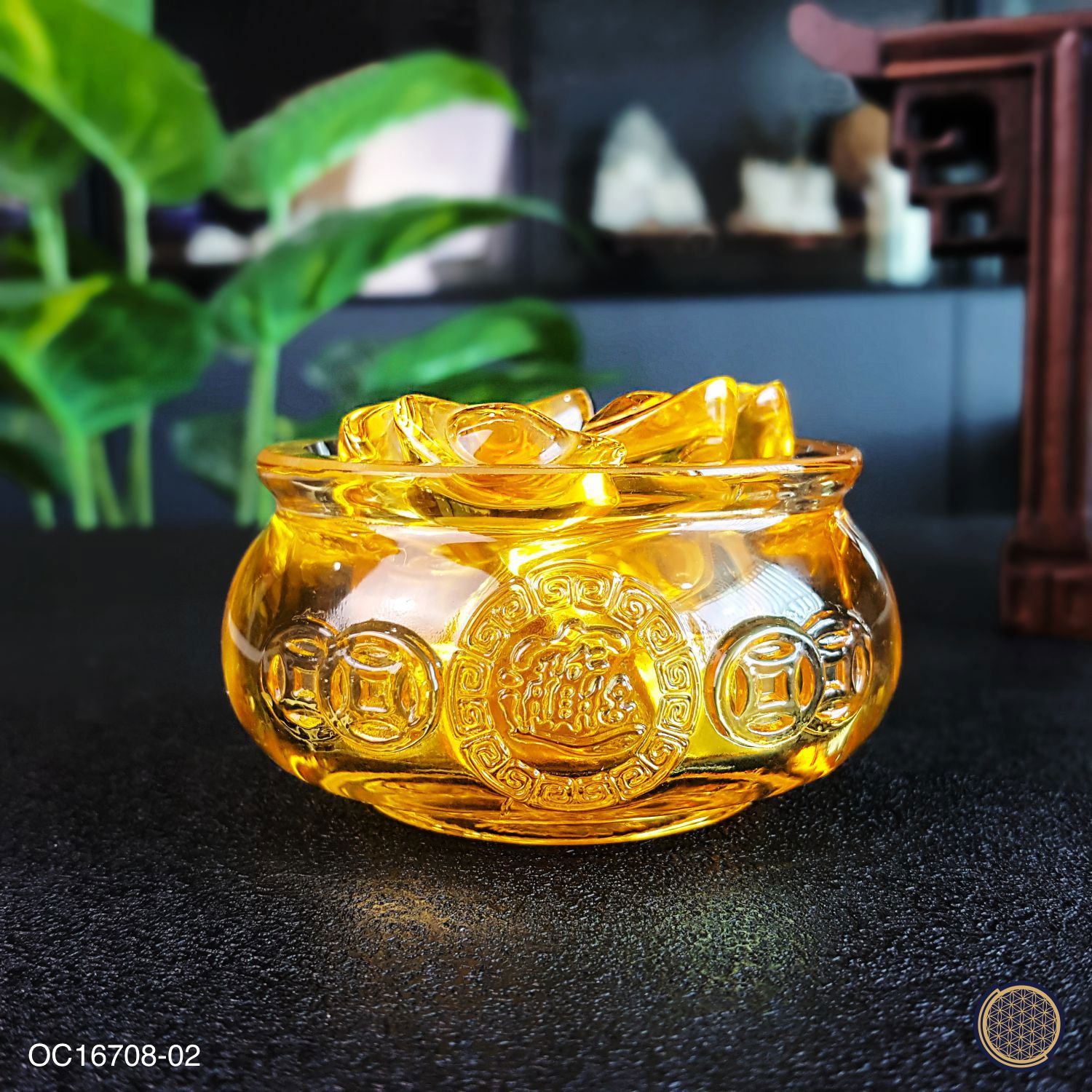 80mm x 41mm Liu Li Treasure Bowl 8CM With 18Pcs 2.5CM Liu Li Yuan Bao 