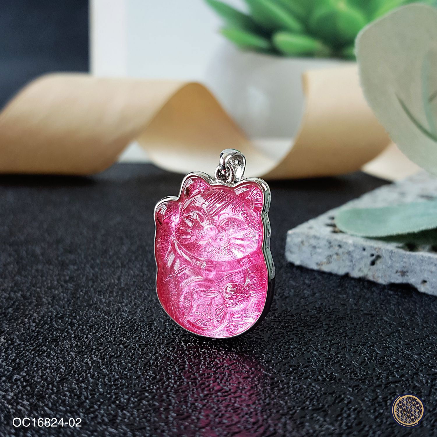 20mm x 27mm Meteorite  Lucky Cat Pendant (Big) - Pink 