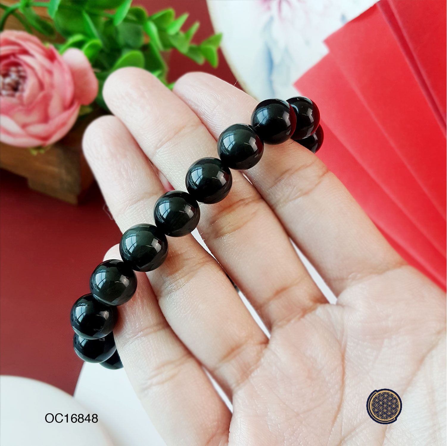 10mm Rainbow Black Obsidian  Bracelet (AA) 