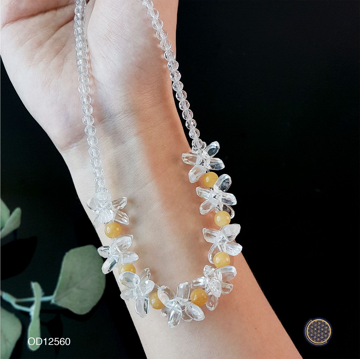 4mm High Grade Clear Quartz + Yellow Agate Necklace