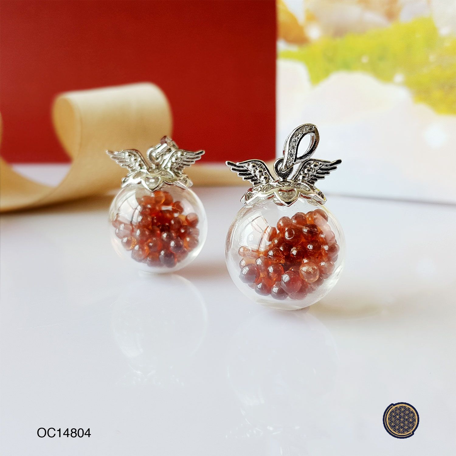 橙石榴皇冠许愿吊坠