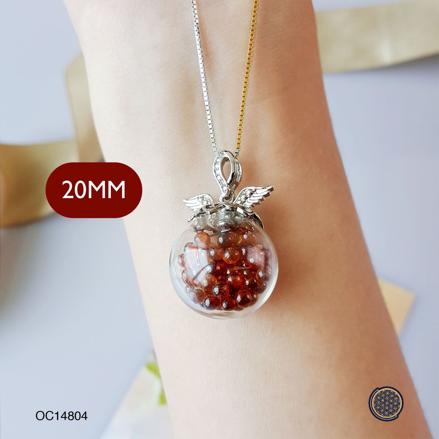 橙石榴皇冠许愿吊坠