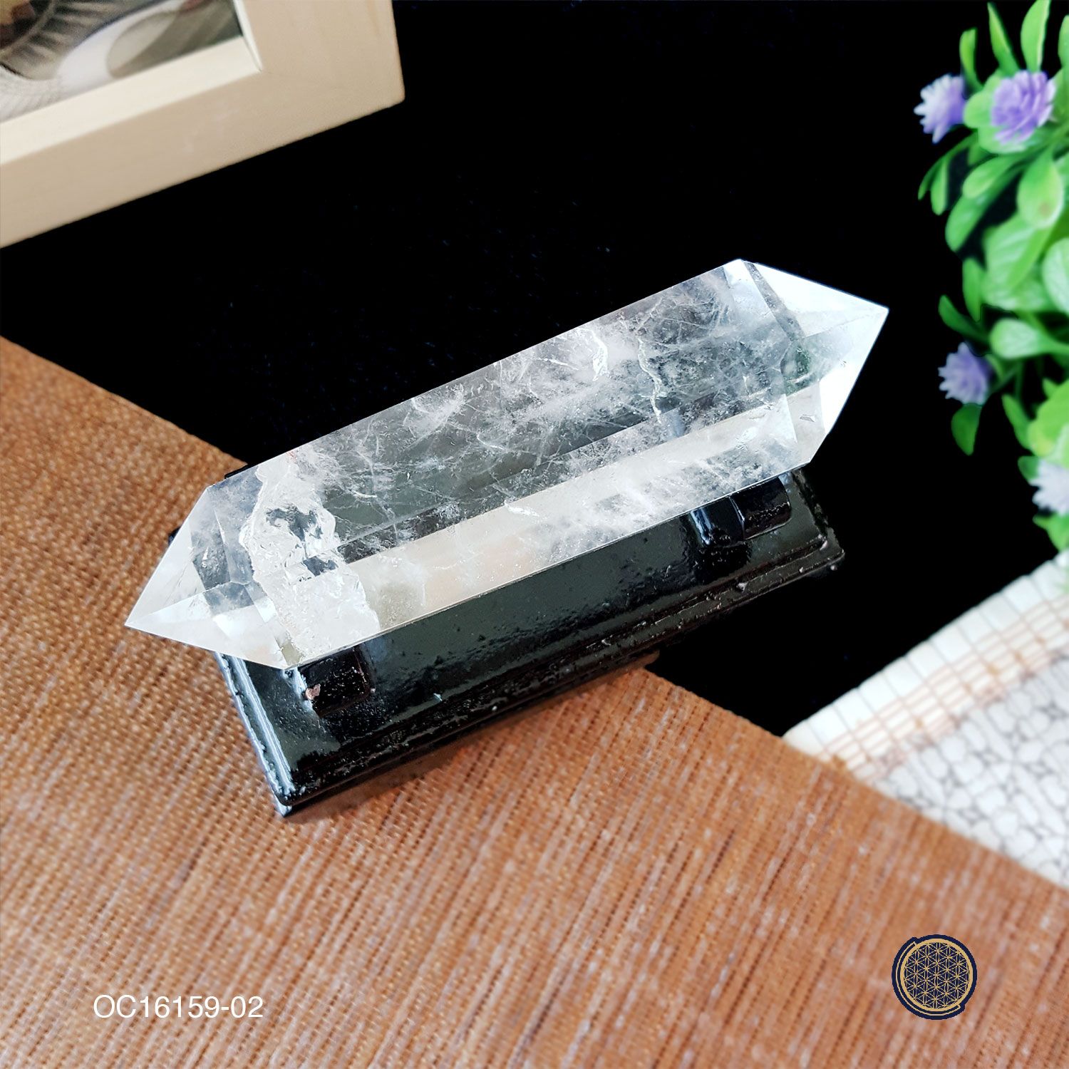 Clear Quartz Double Point With Wood Stand -60GM-75GM 