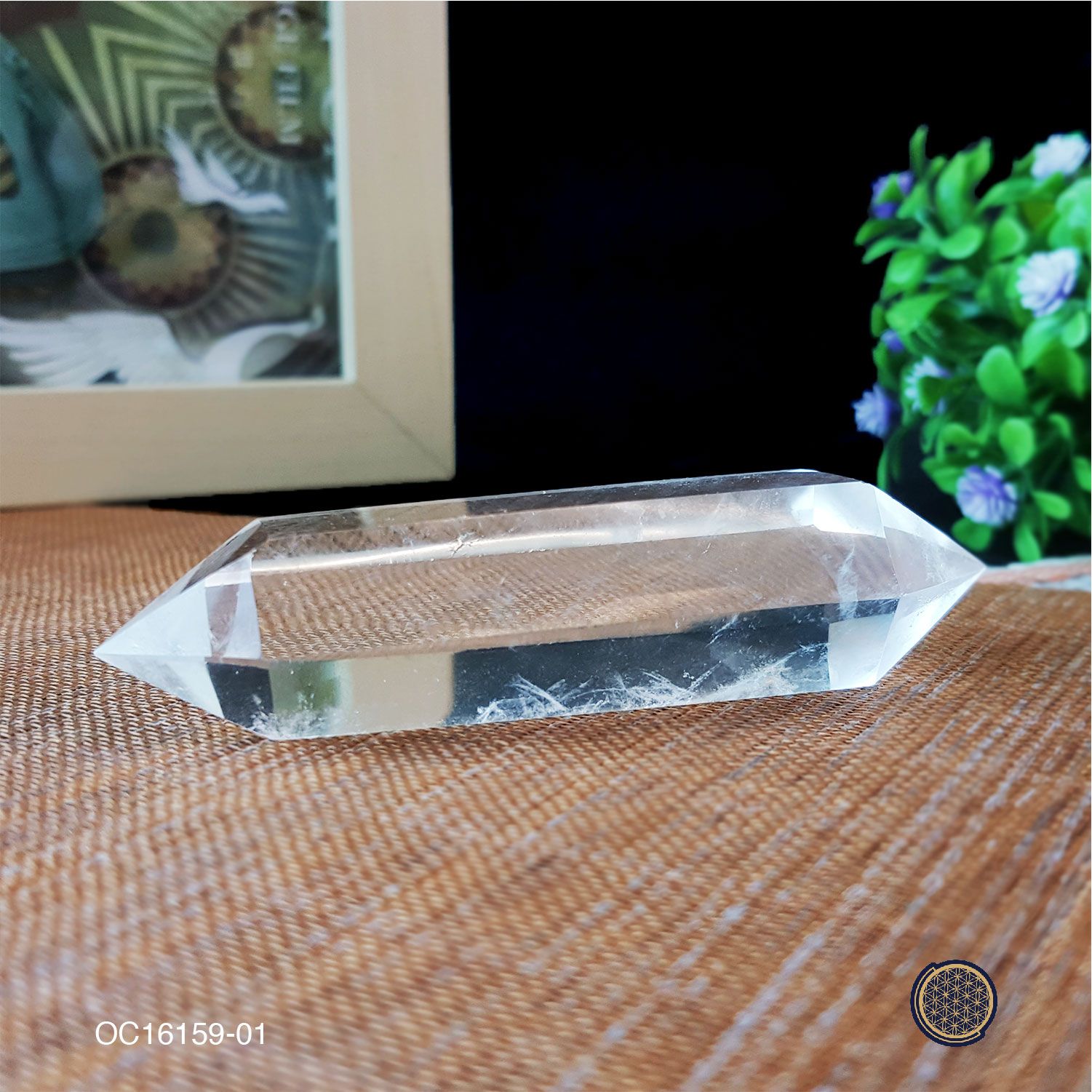 Clear Quartz Double Point With Wood Stand -40GM-55GM 