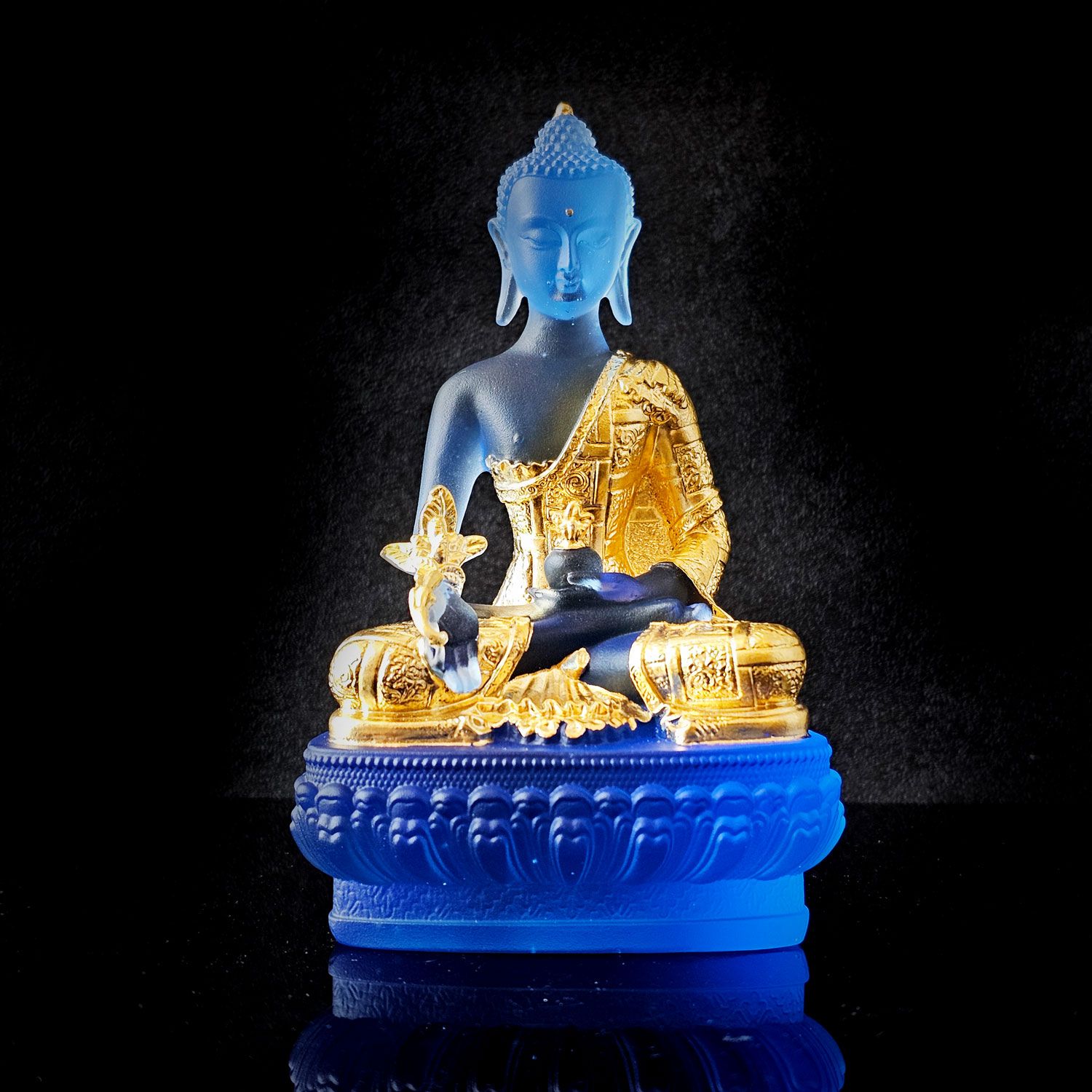 Blue Liu Li 98 Gold Plated Bhaisaya Guru Decoration (12CM) 