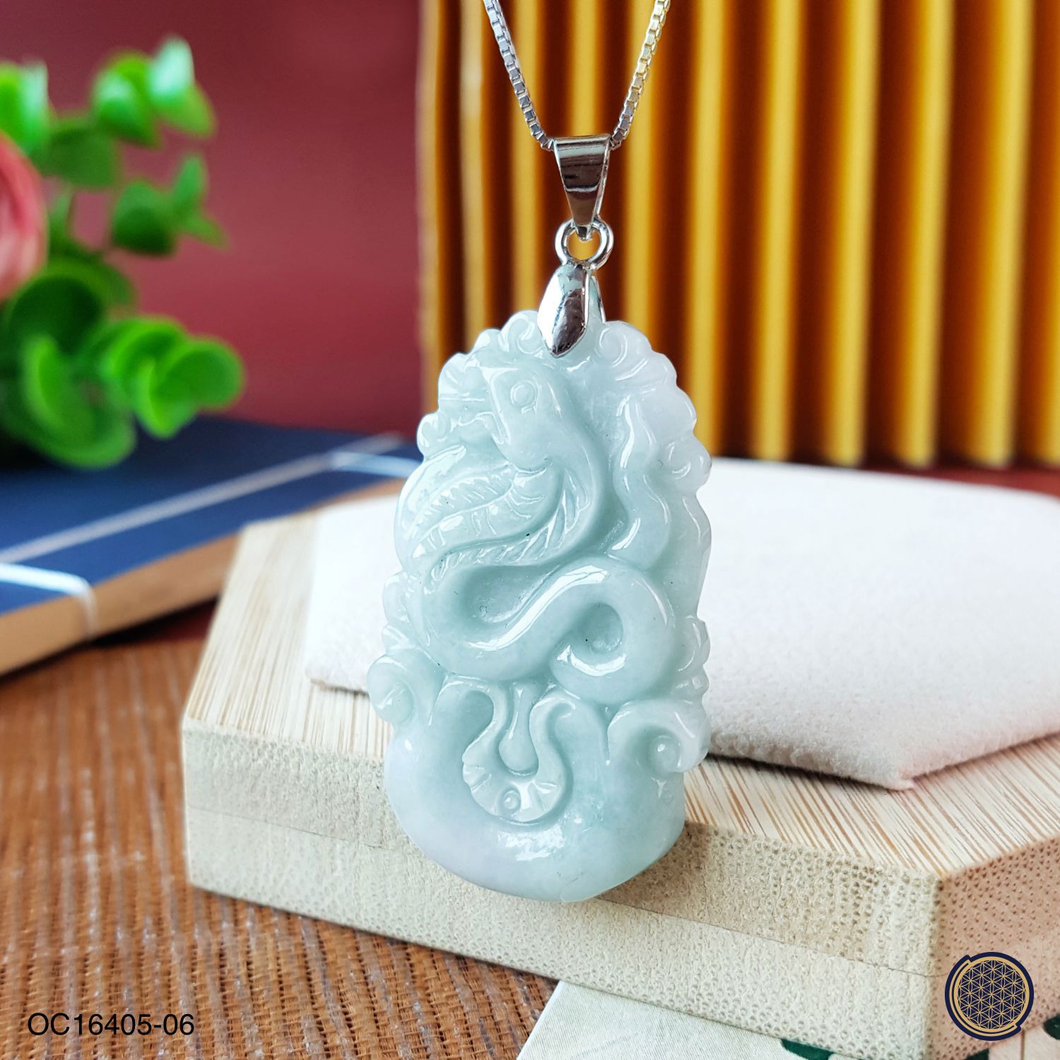 24mm x 50mm You Qing Jade  Chinese Zodiac Pendant - Snake 
