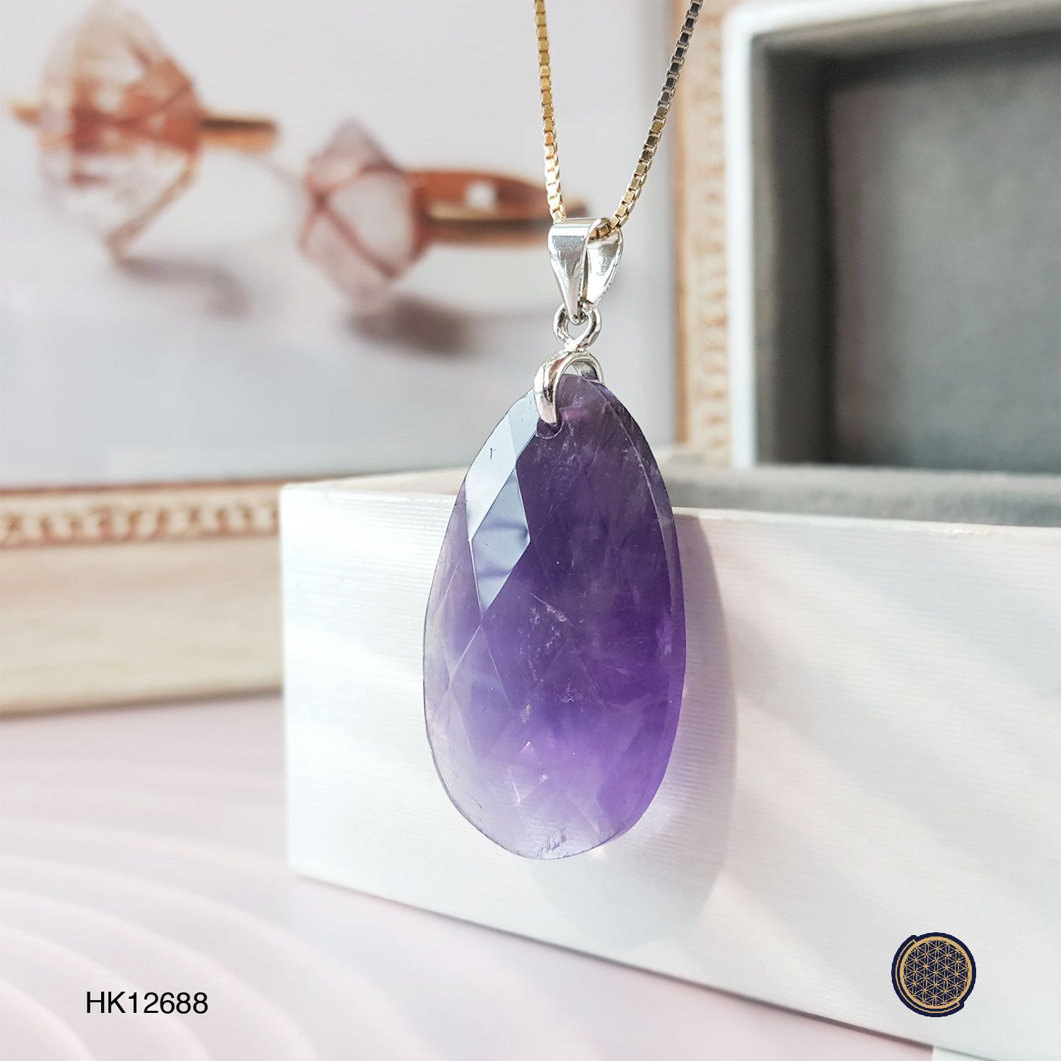 18mm x 30mm Amethyst Water Drop Cutting Pendant (Double Sided) 