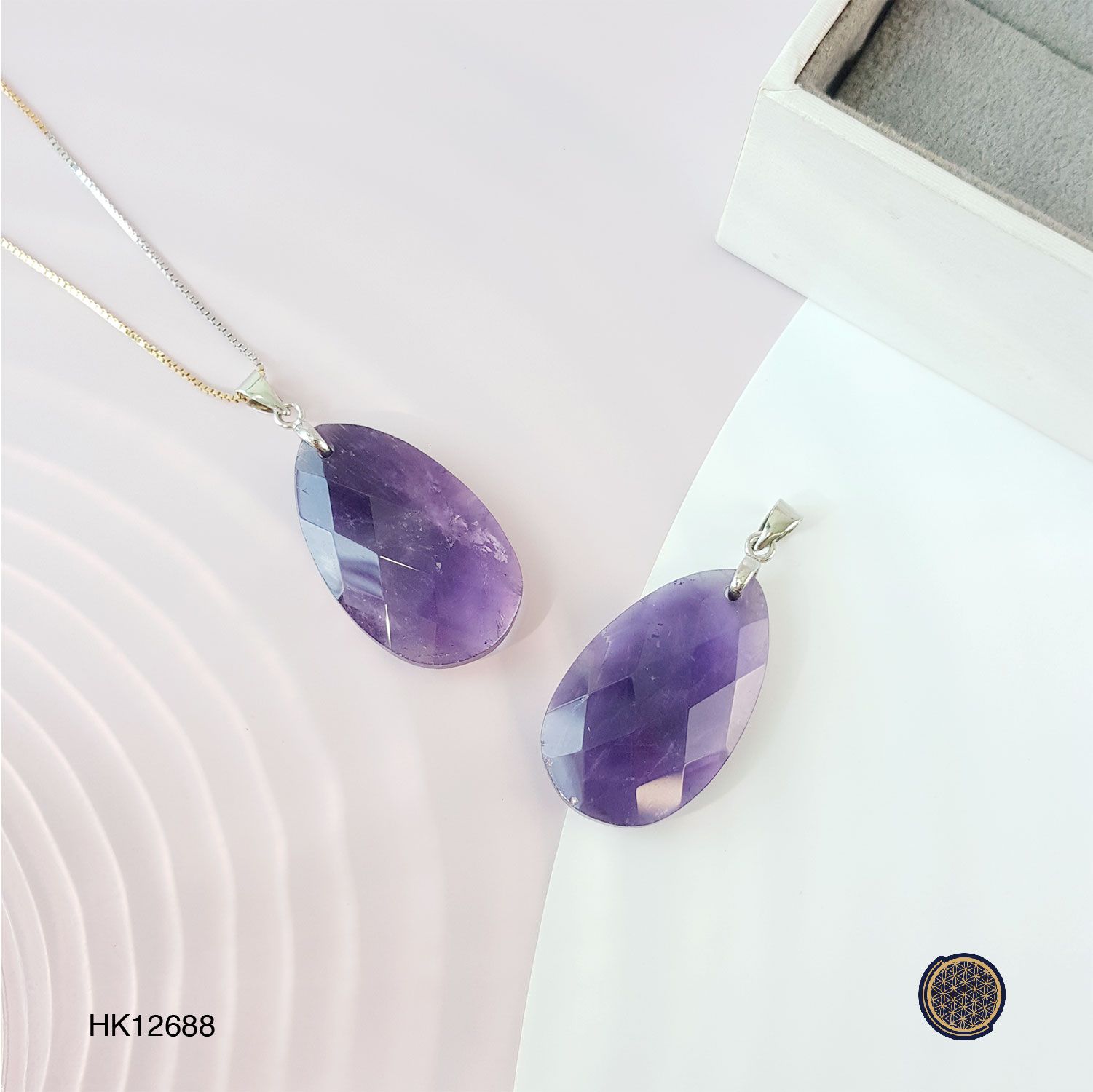 18mm x 30mm Amethyst Water Drop Cutting Pendant (Double Sided) 