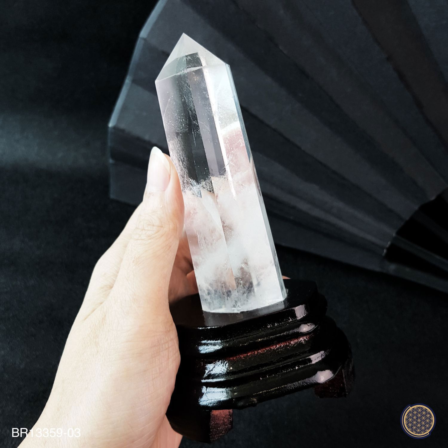 130mm Clear Quartz Point With Wood Stand 