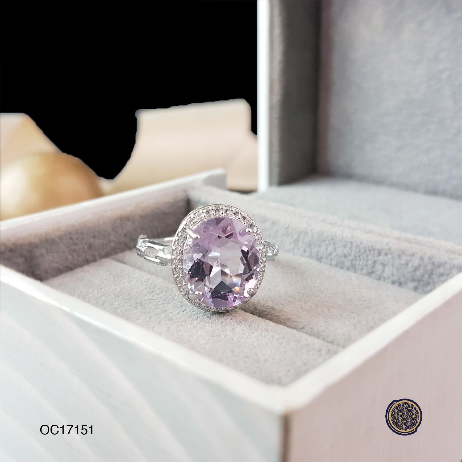 10mm x 12mm 紫水晶钻切面与锆石调整戒指