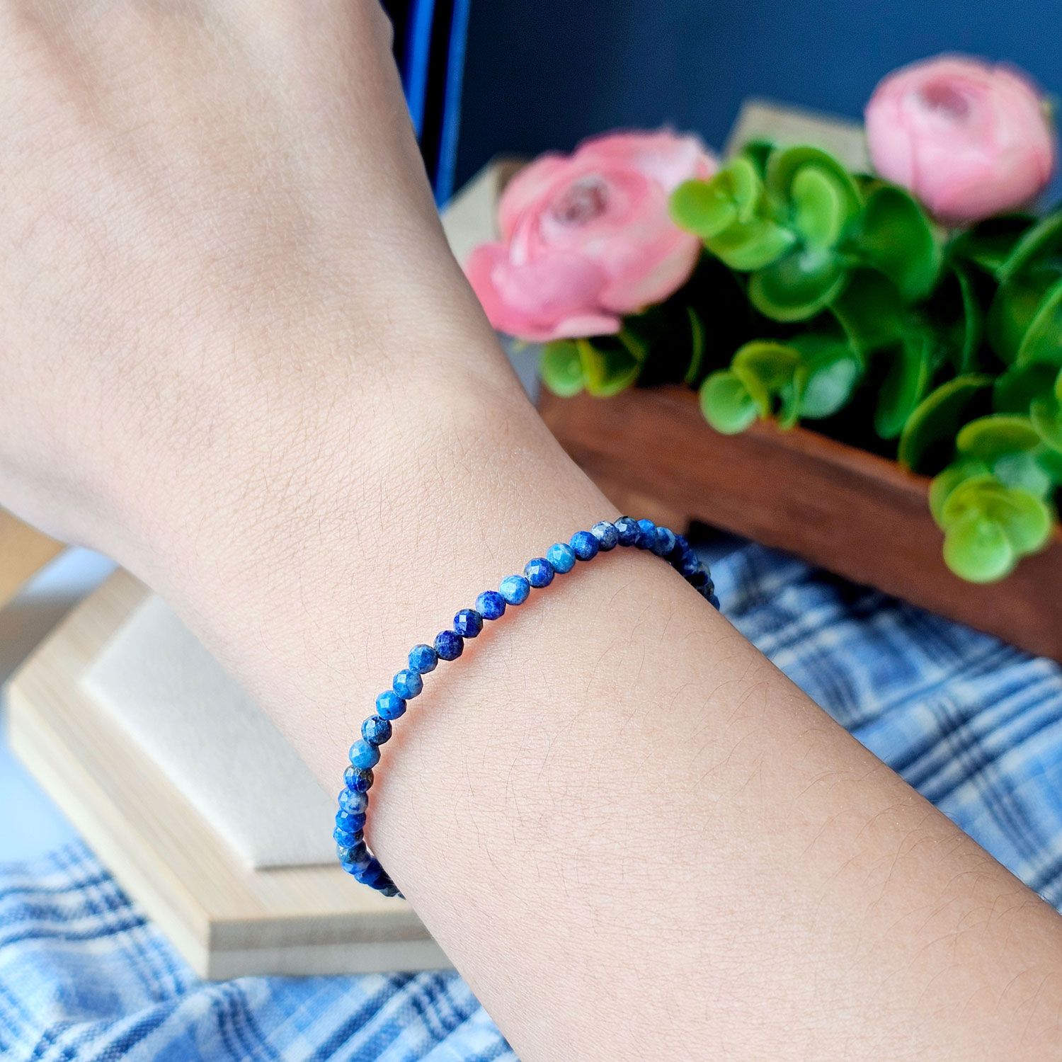 3mm Lapis Lazuli Cutting With Hook Bracelet