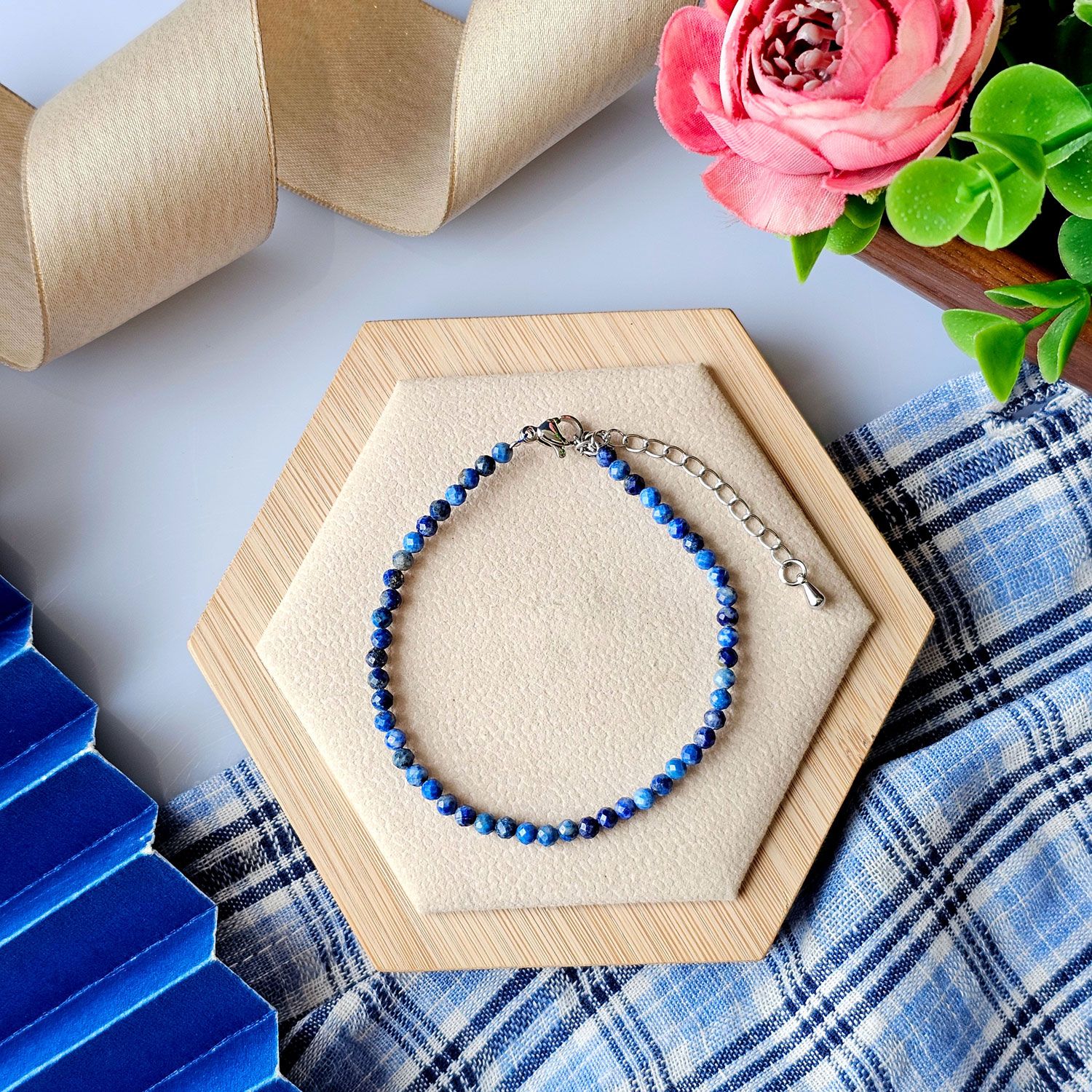 3mm Lapis Lazuli Cutting With Hook Bracelet