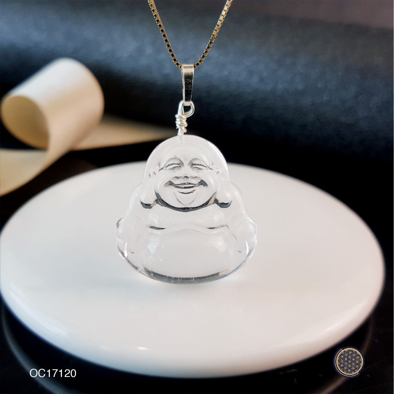 22mm x 36mm Clear Quartz Laughing Buddha Pendant (M) 