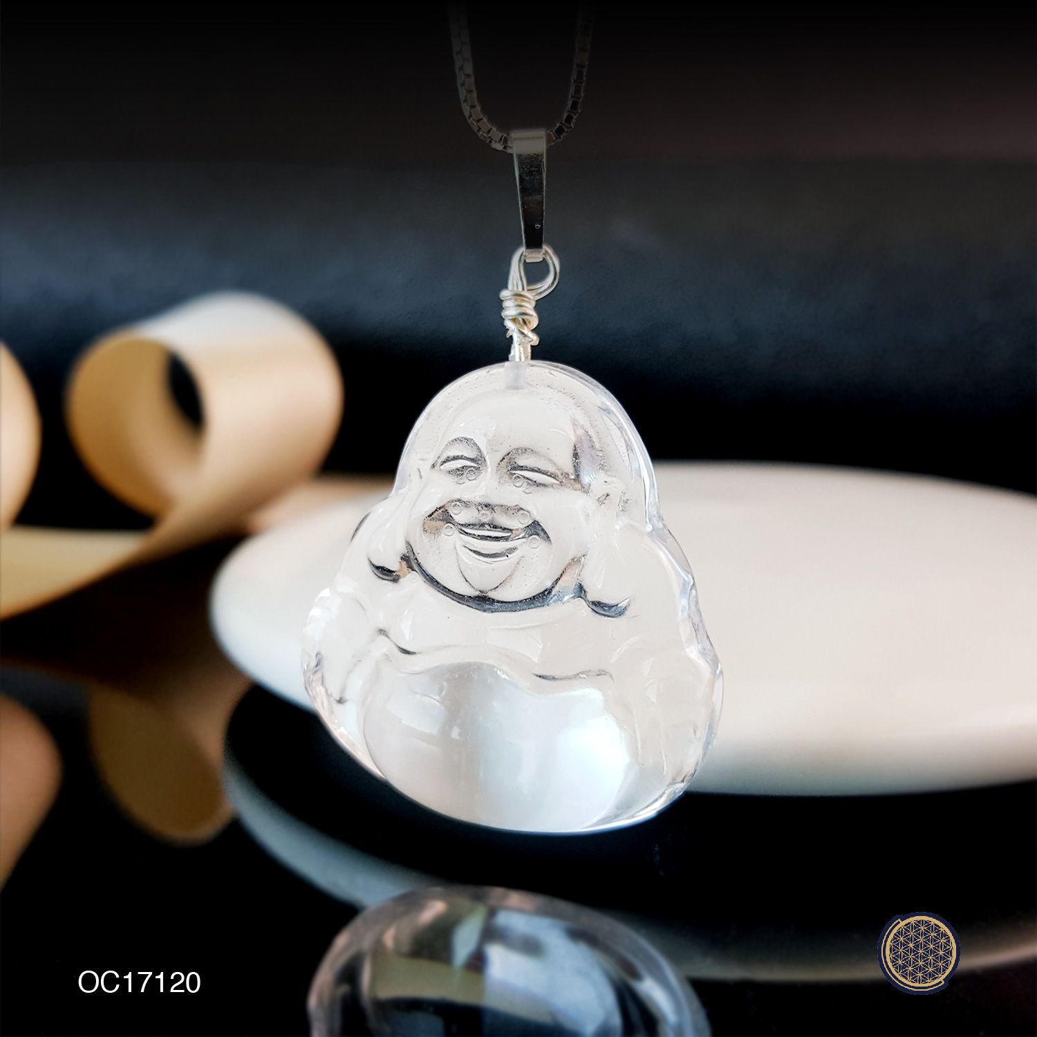 22mm x 36mm Clear Quartz Laughing Buddha Pendant (M) 