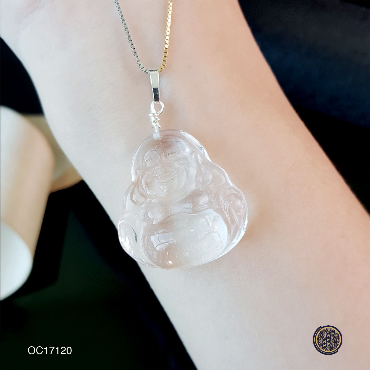 22mm x 36mm Clear Quartz Laughing Buddha Pendant (M) 