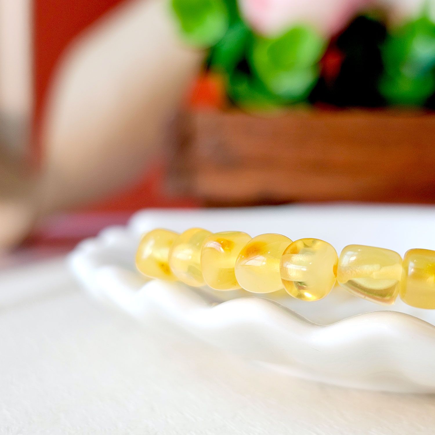 Beeswax Amber Irregular Cube Bracelet