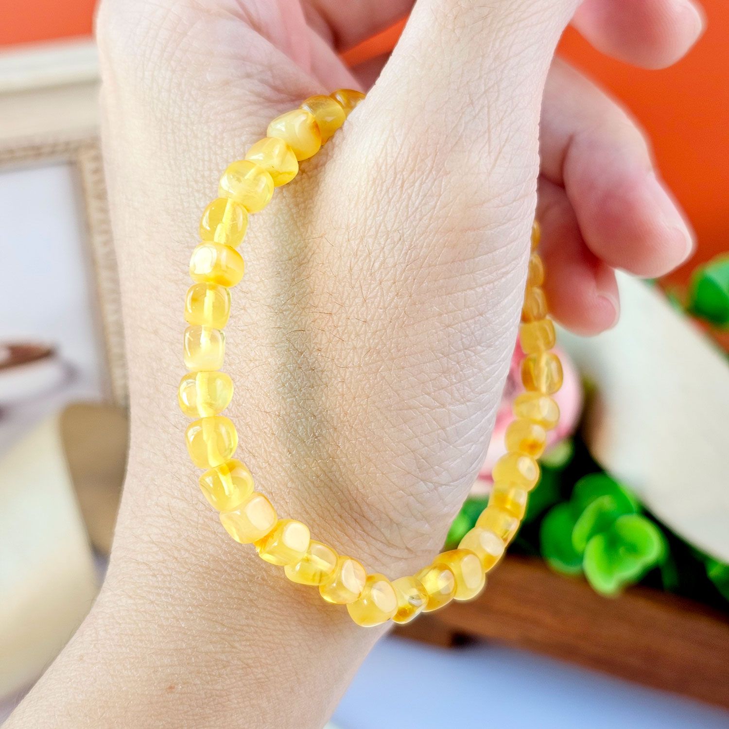 Beeswax Amber Irregular Cube Bracelet