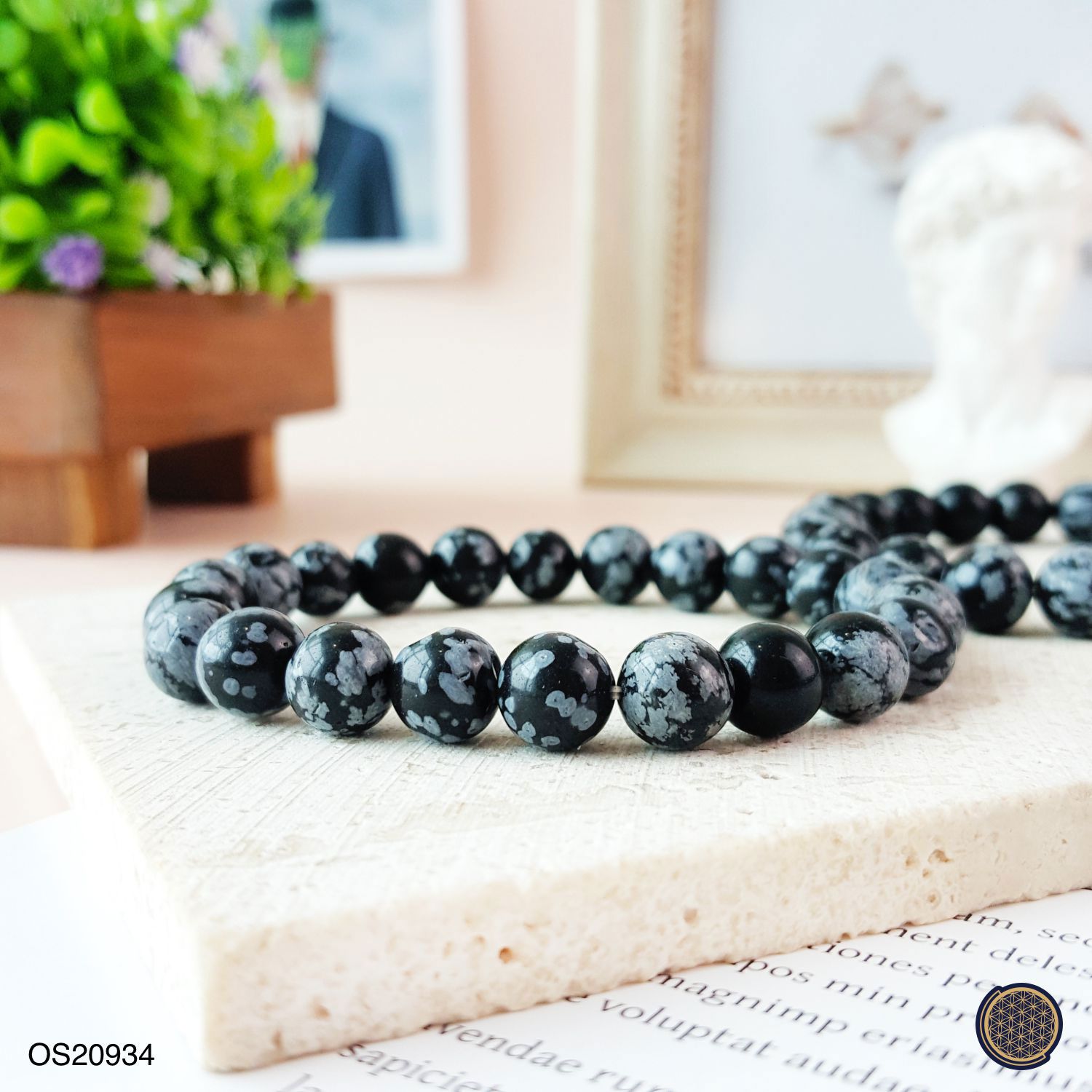 8-8.5mm Snow Black Obsidian Bracelet