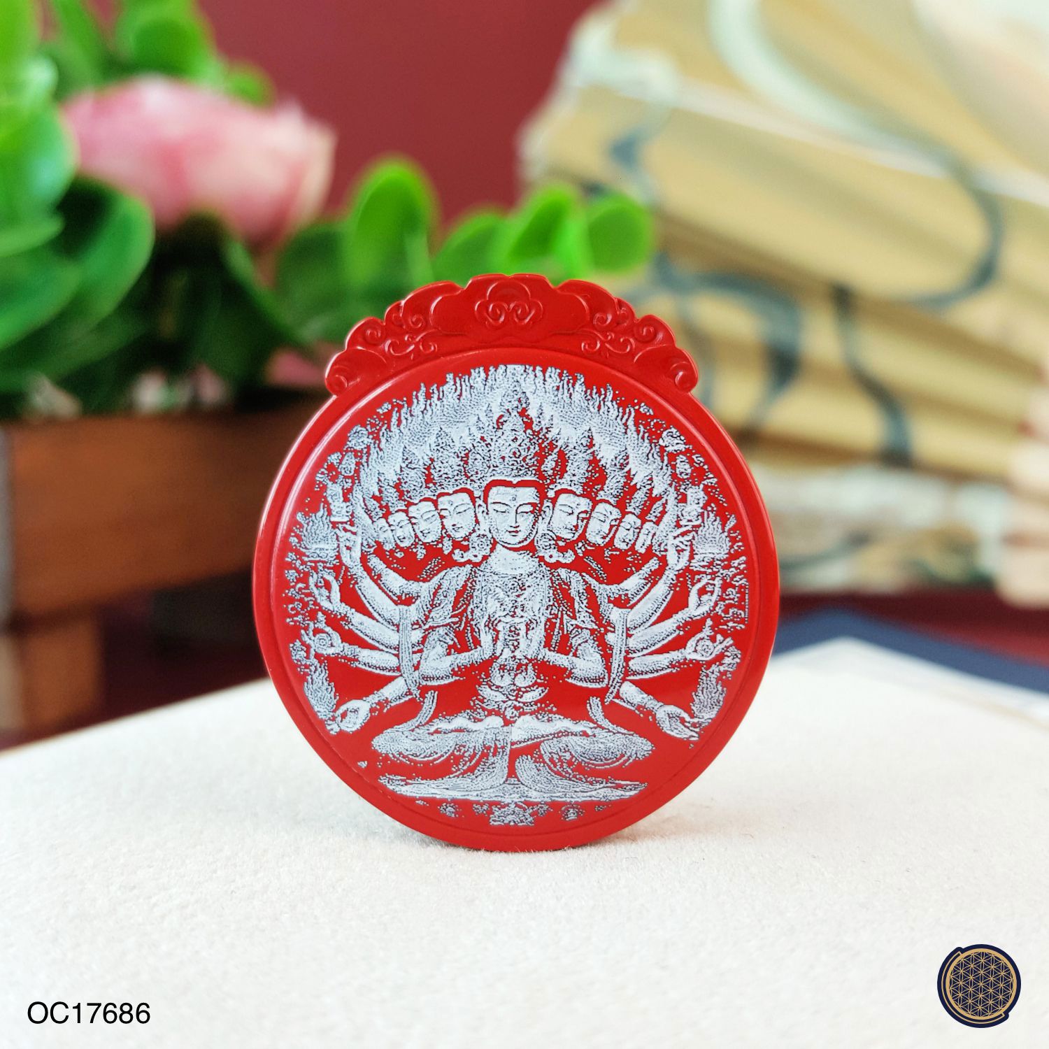 Cinnabar Stone Thousand Hand Guan Yin Pendant