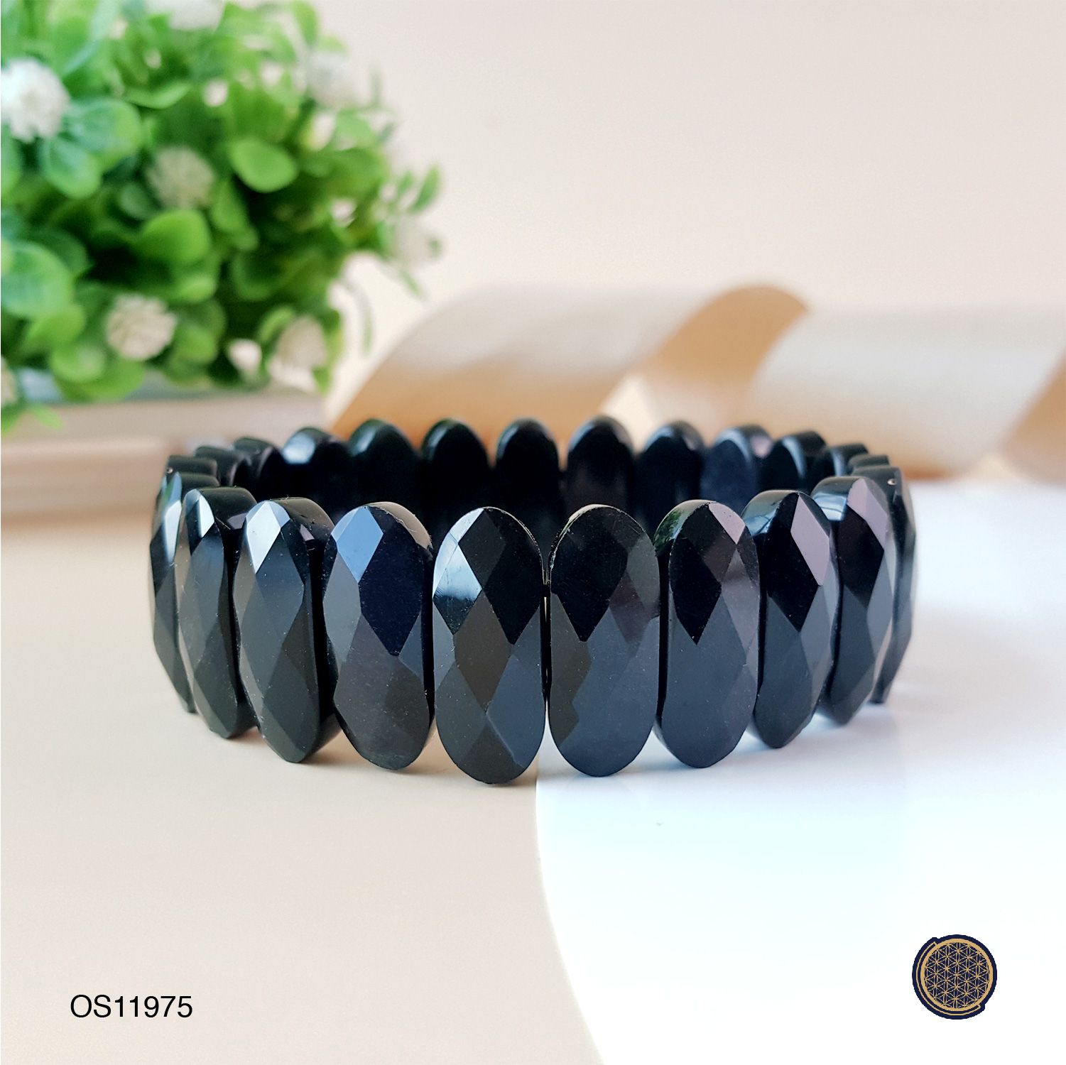 9X20mm Black Obsidian Flat Bracelet