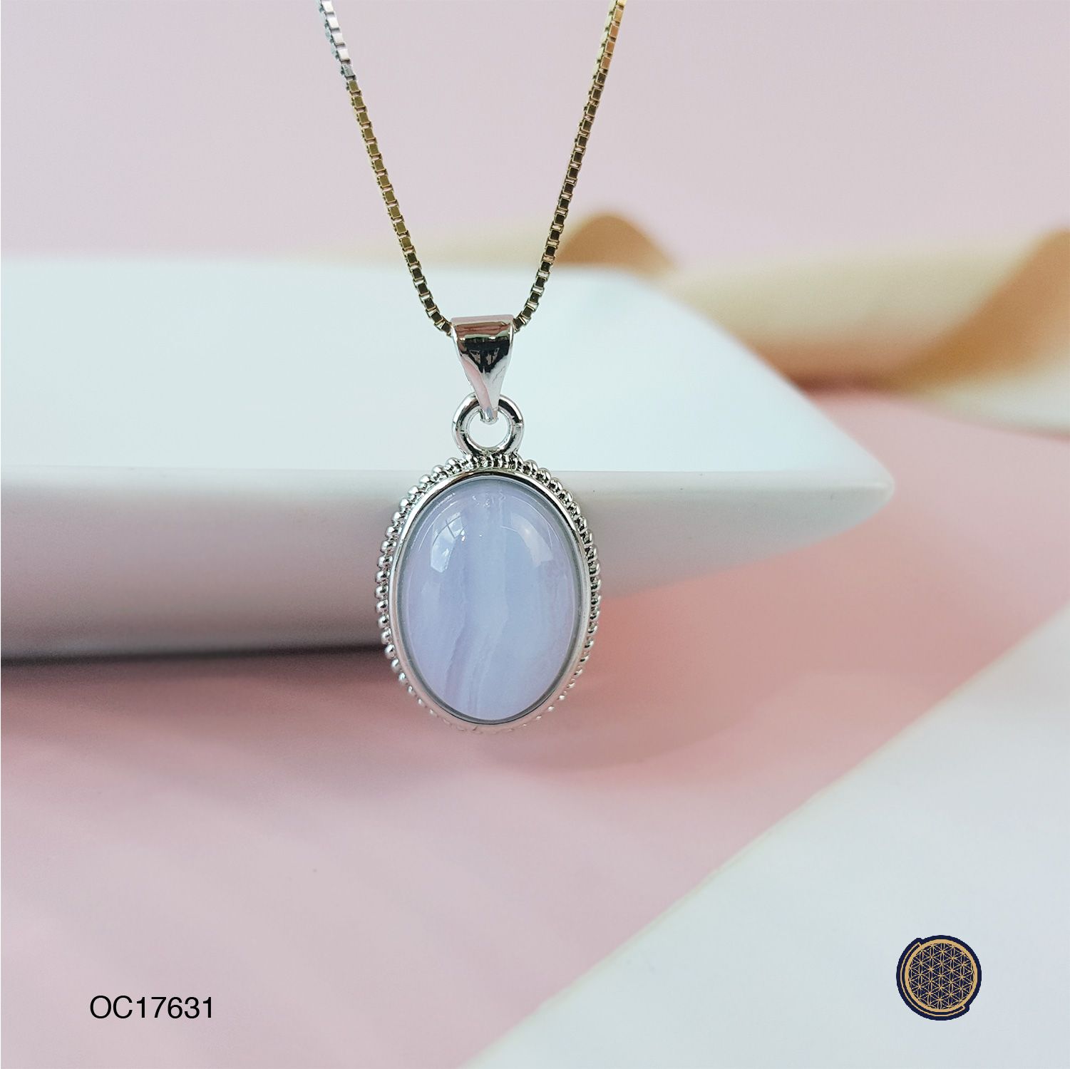 Blue Lace Agate Oval Shape Pendant